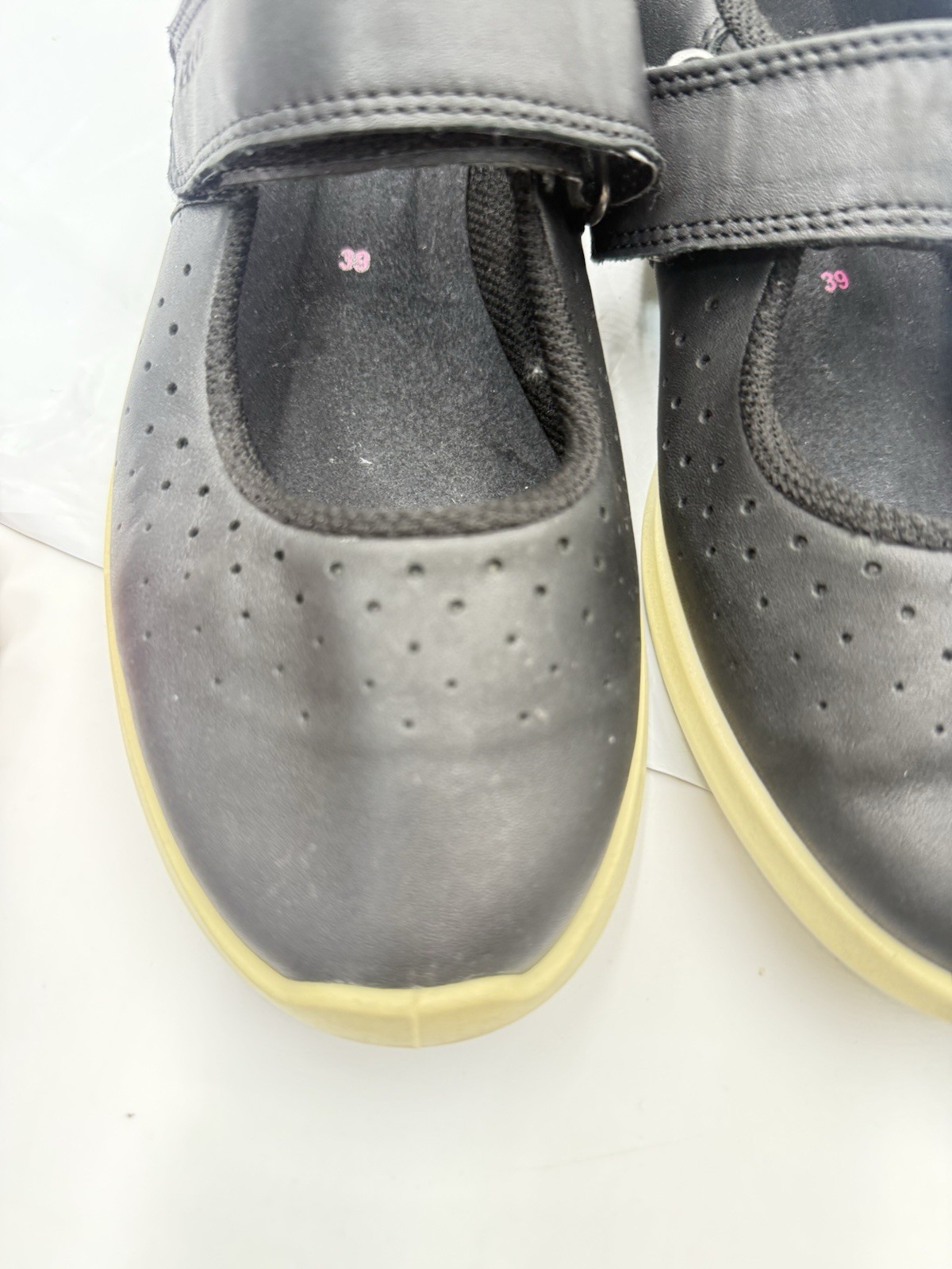 ECCO Women’s Sense Mary Jane Size 39 US 8-8.5Black Leather Hook/Loop Strap Shoes