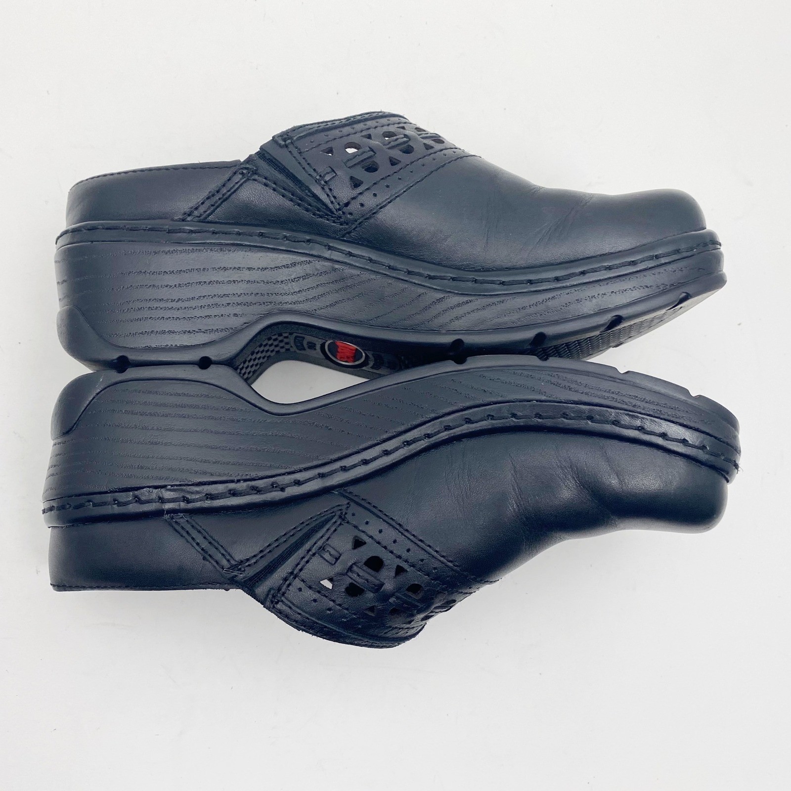 Klogs Syracuse Laser Cut Leather Platform Wedge Clog Womens 7.5M Black