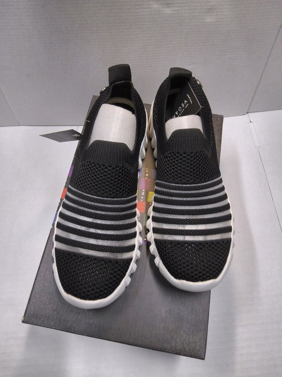 Bernie Mev Womens Wylie Sneakers Slip On Knit Mesh Stripes Black Size 36