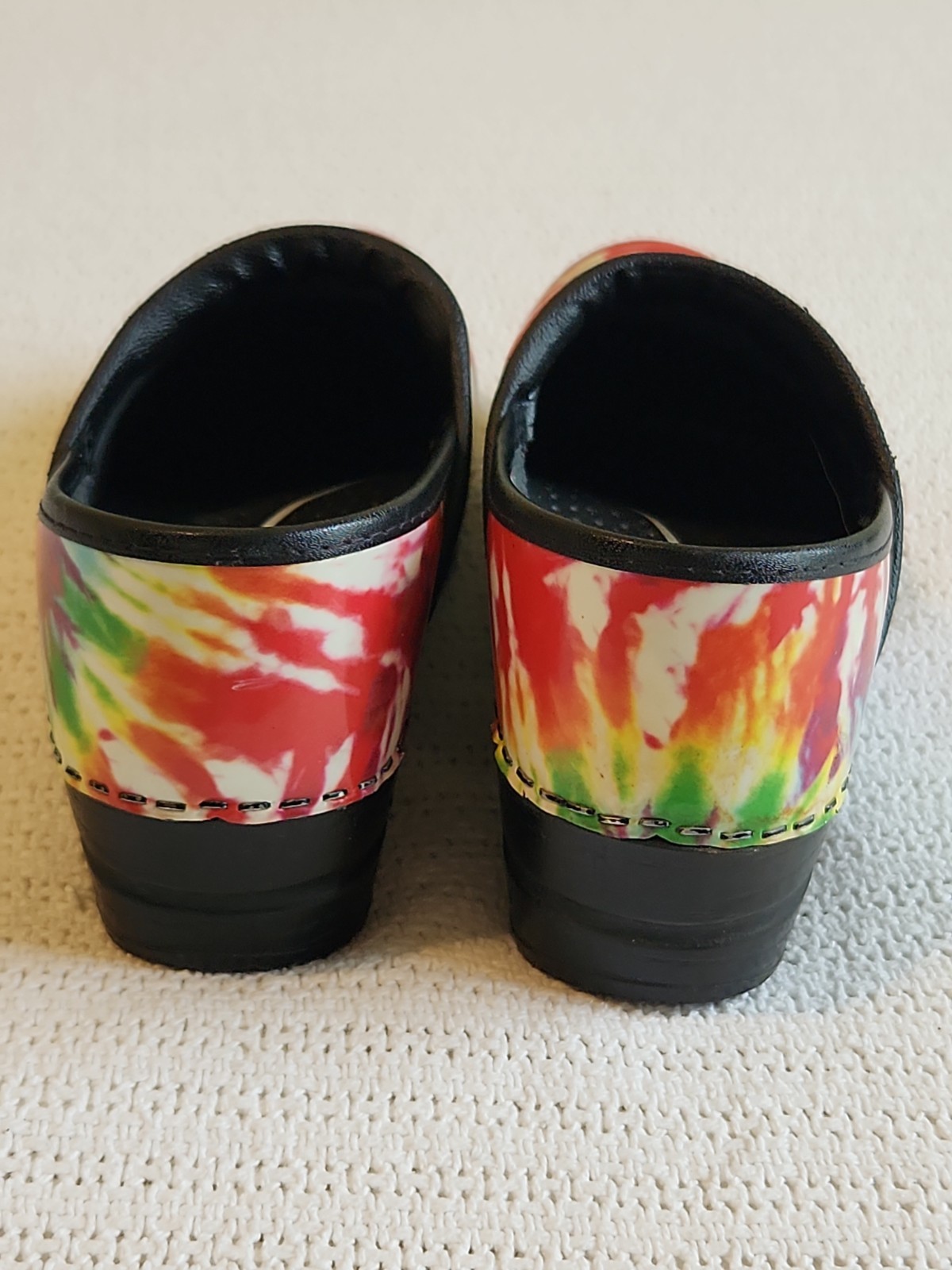 Sanita Tye Dye Waterproof Clogs Size 37 / 7 Danish Hard soles Black The Original