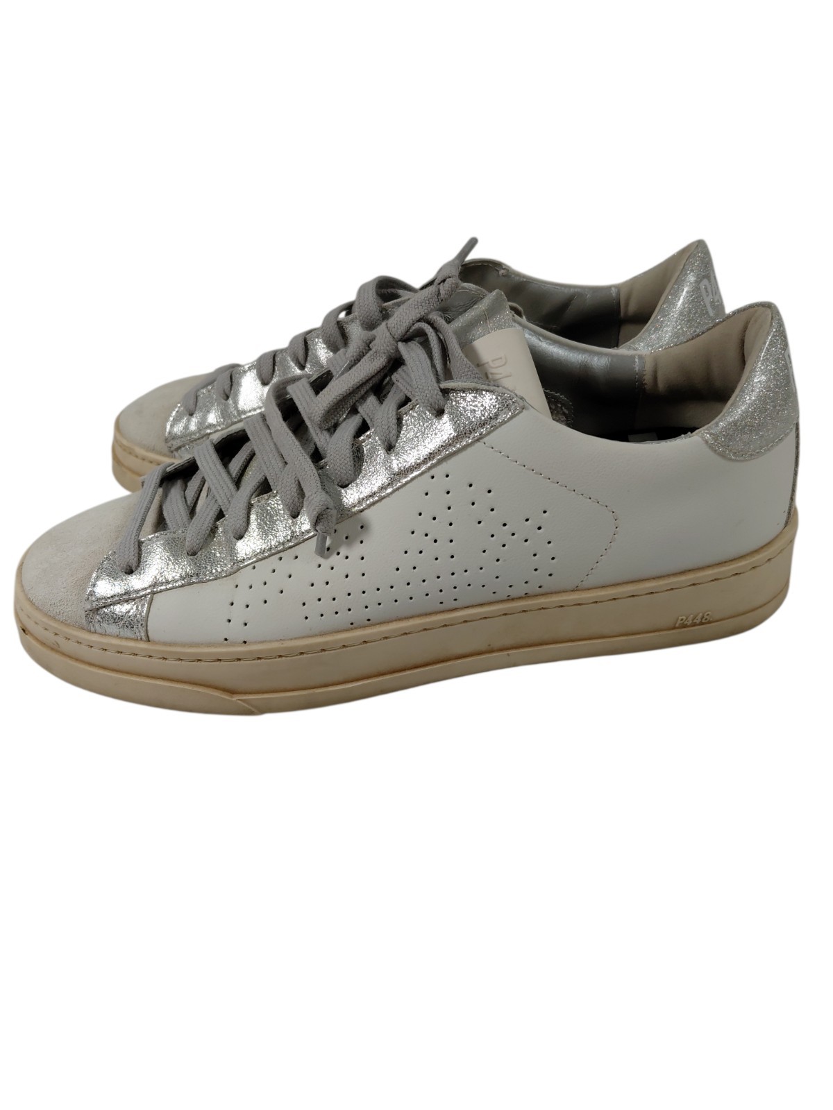 P448 John Shoes Womens 39 / 8 Silver Glitter Low Top Lace Up Casual Sneakers