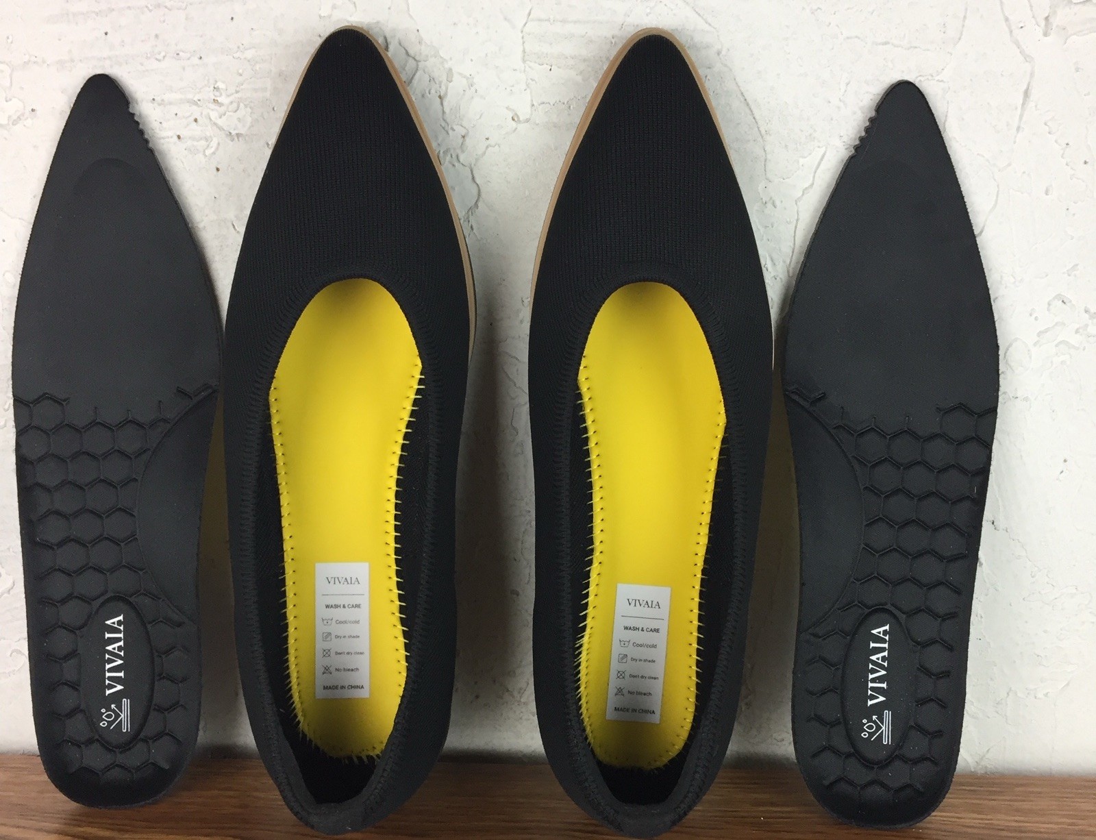 Vivaia Black Veronica Point Toe All Day Comfort Ballet Flats Knit Women Size 39