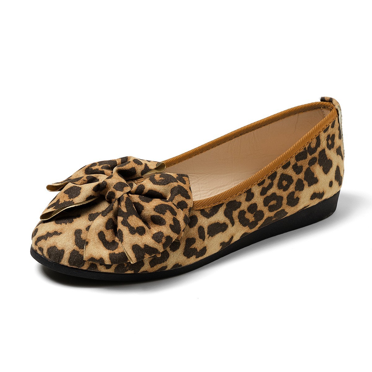 Ballet Leopard Print Flat Low Top Shoes Women Bow Low Cut Breathable Four Season