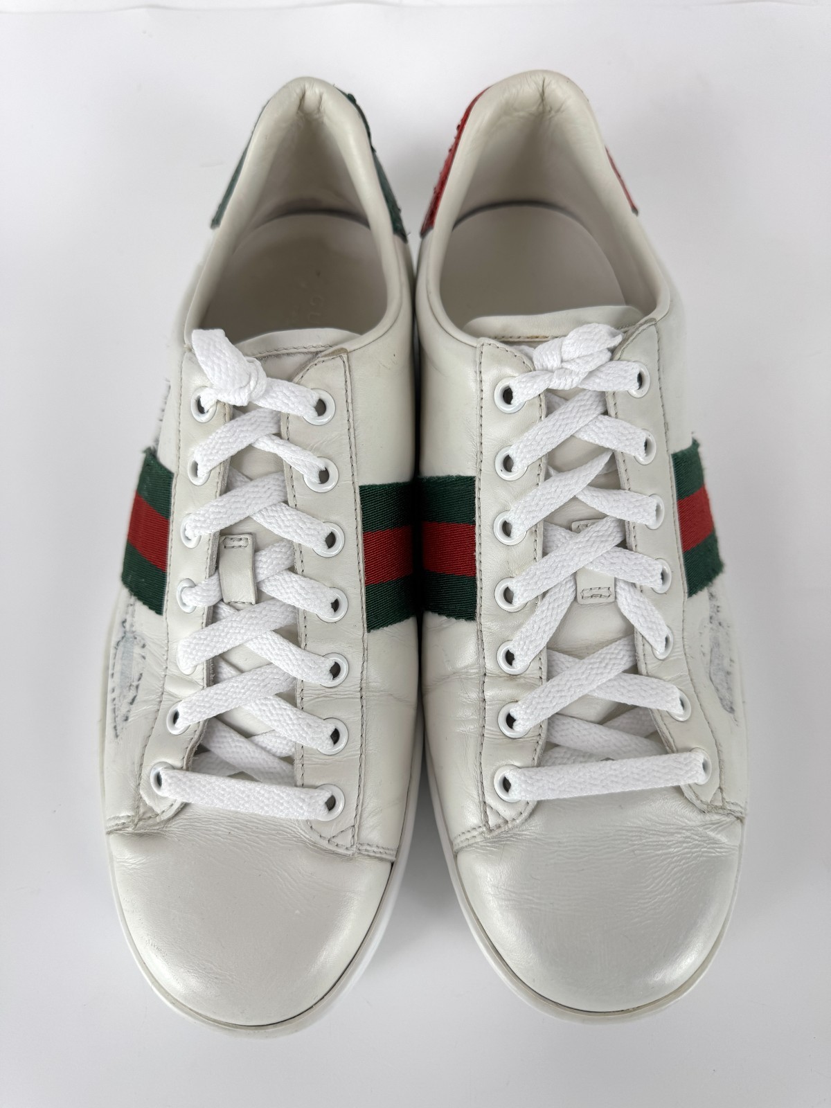 Gucci Wmn Auth Ace No Arrow White Leather Web Sneakers 9.5 US 39.5 EU Shoes Box