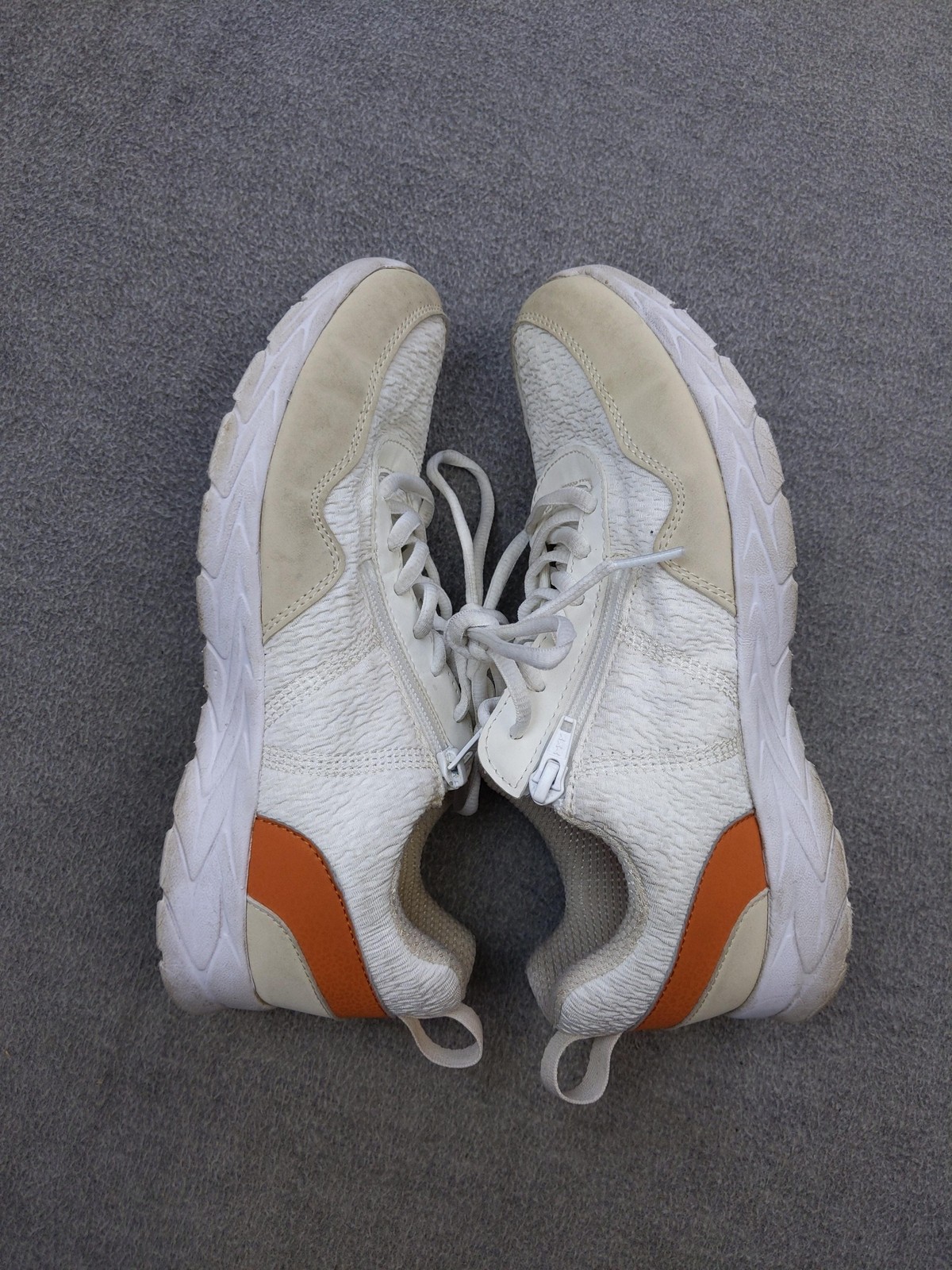 Vionic Shoes Womens Size 7 Wide White Beige Orange Jetta Zip Lace Comfort Arch