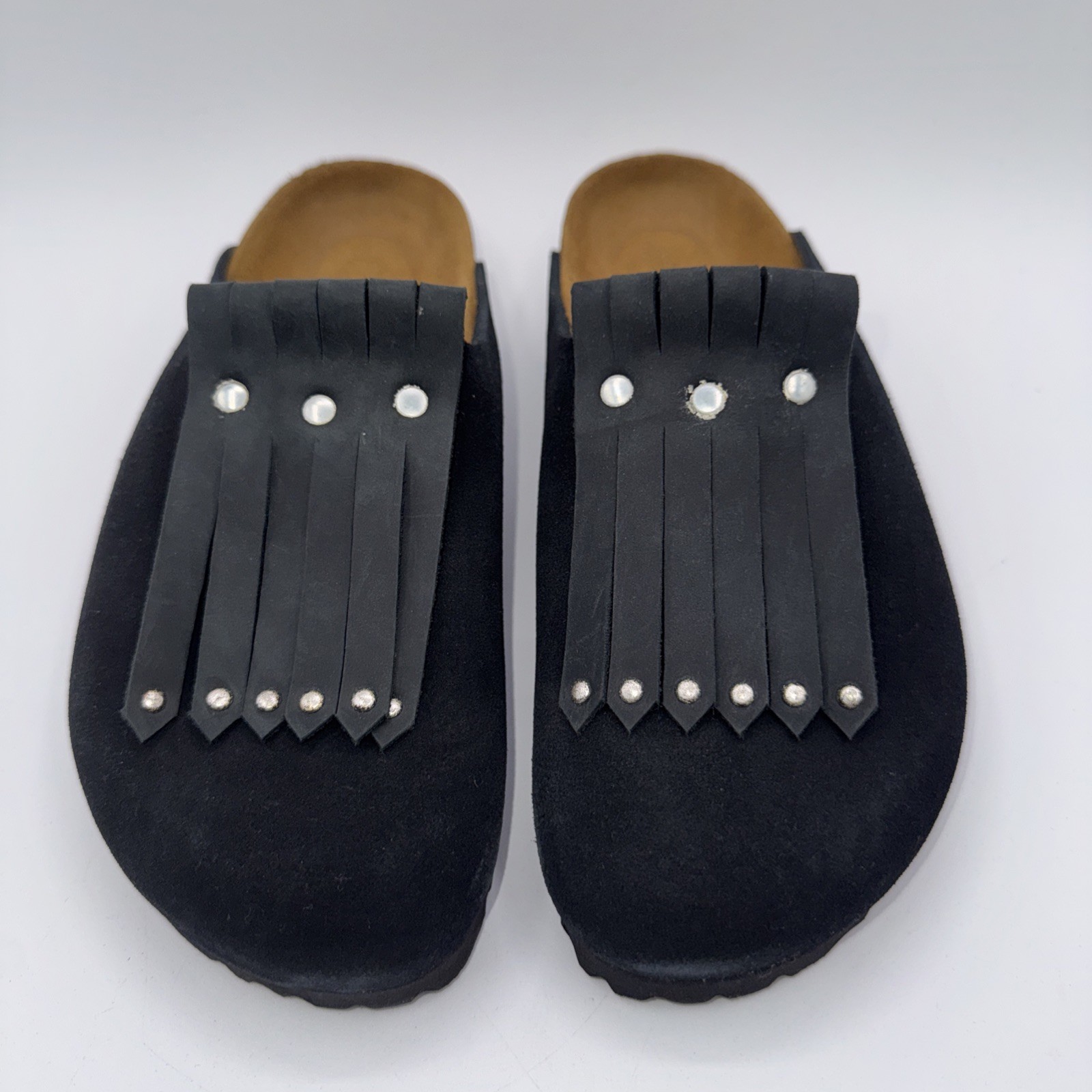 Birkenstock Amsterdam Kiltie Studded Women’s Size 7 EU 38 Black Leather Boston