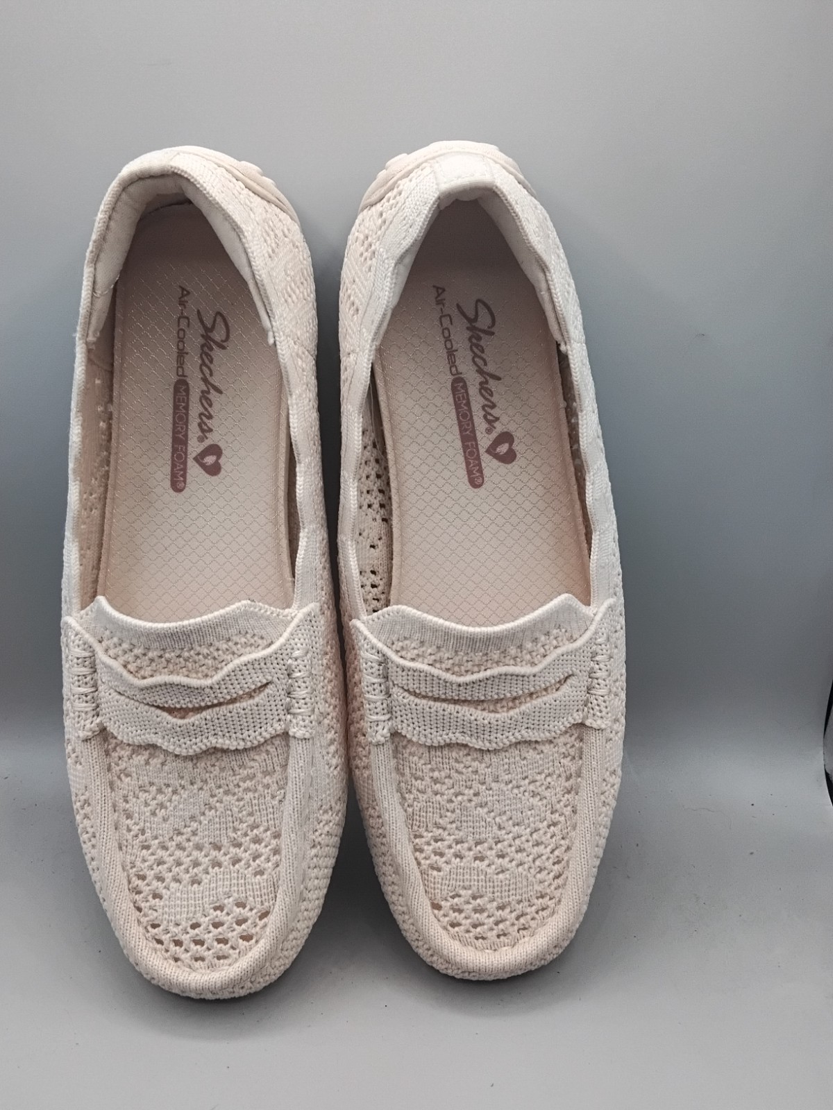 Skechers Cleo Driver Recycled Vegan Knit Crochet Loafers 6M Natural A162