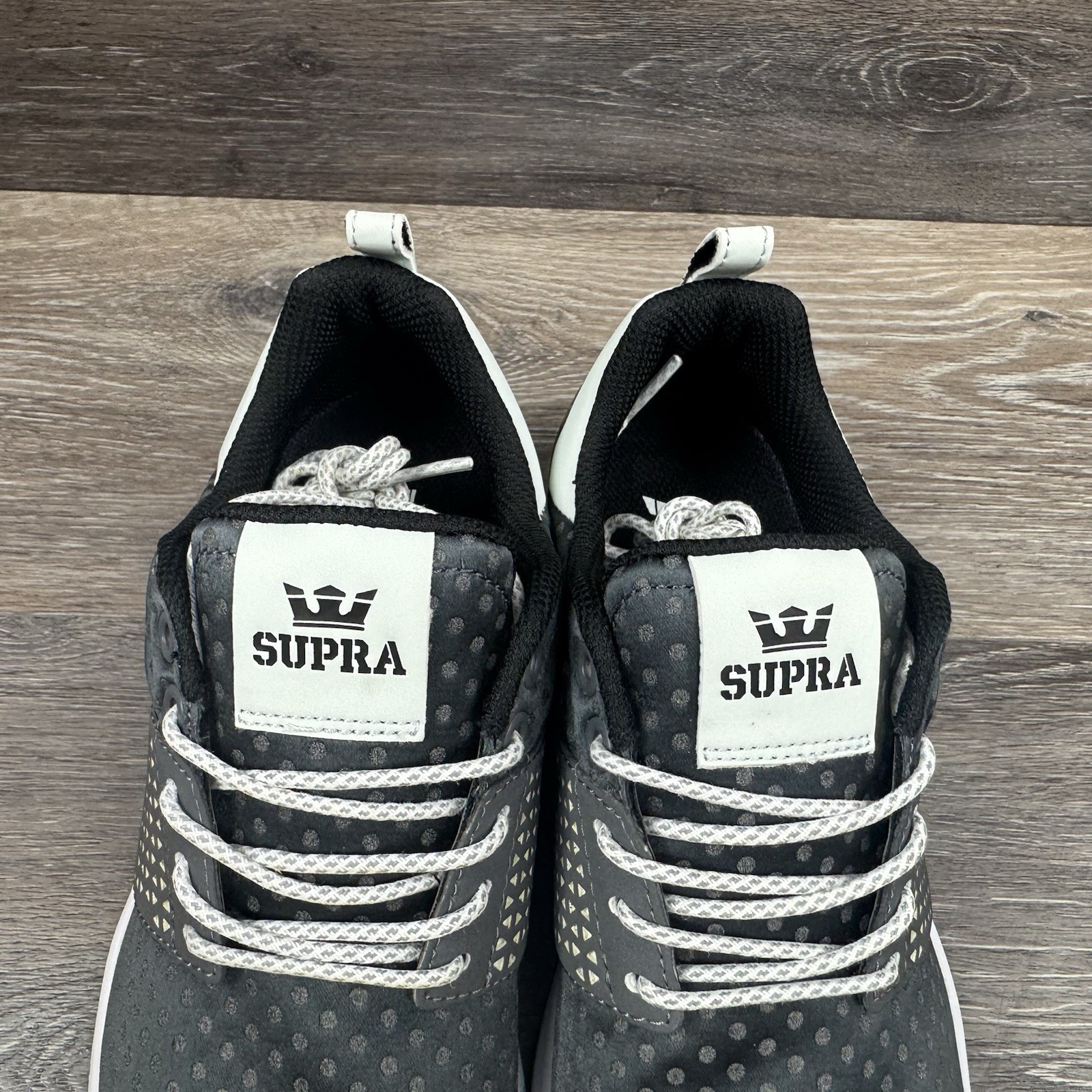 Supra Shoes Women Size 6 Scissor Grey Polka Dot White Lace up Skateboarding