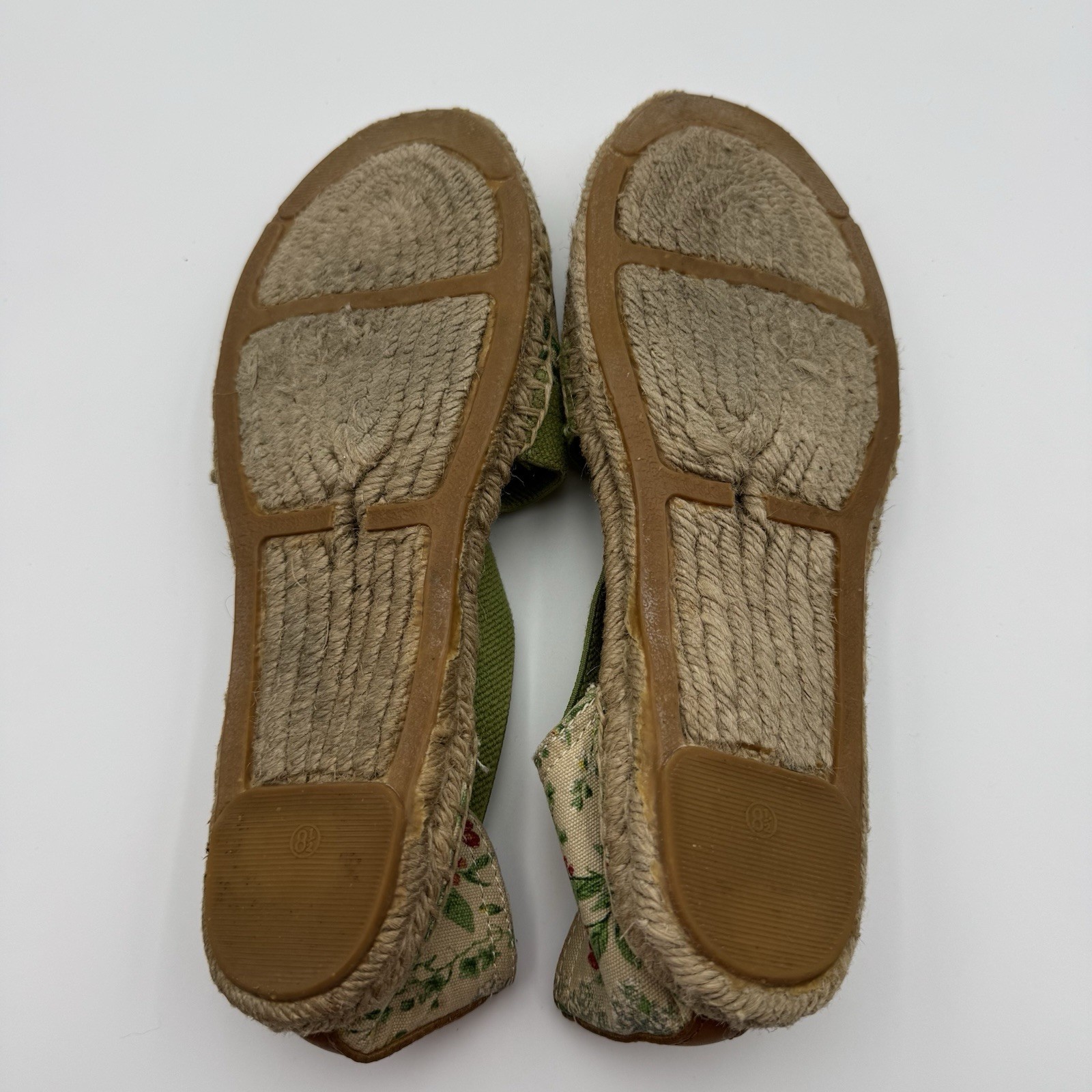 Tory Burch Catalina Floral Botanical Espadrilles Canvas Elastic Sz 8 1/2 Flaws
