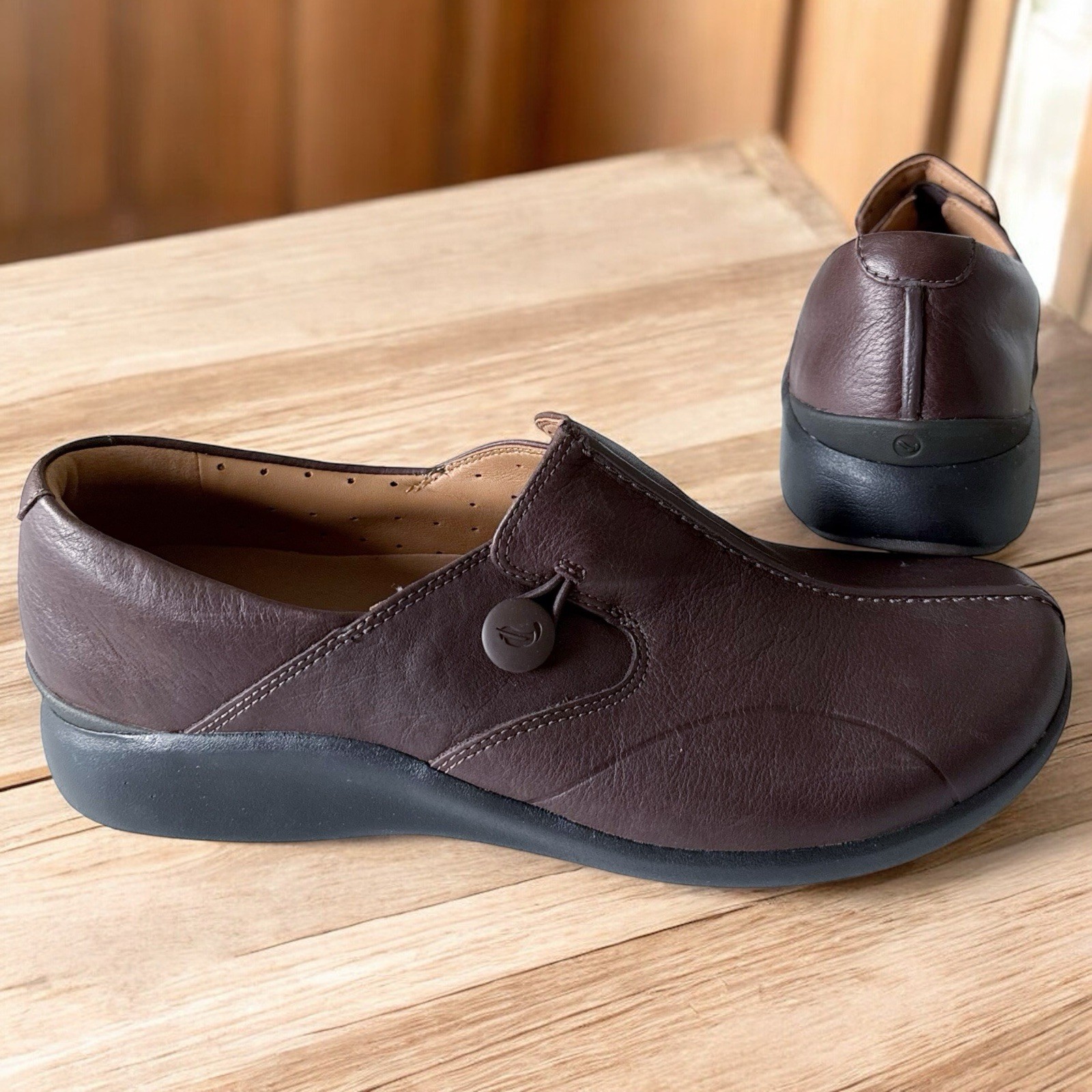 Clarks Unstructured Brown Leather Shoes Un Loop 2 Walk Size 11M Slip On Comfort