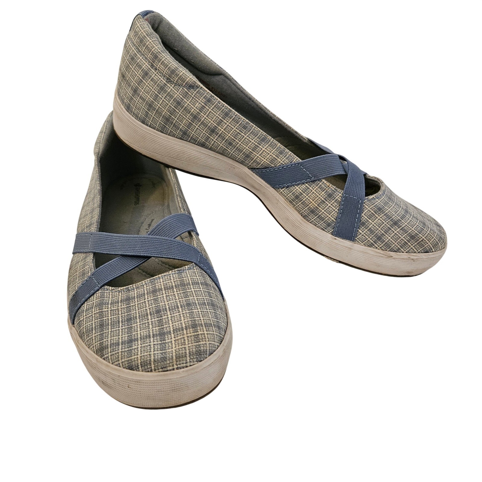 Grasshoppers Woman Size 9.5 N Slip On Blue & White Plaid Sneaker Summer Comfort