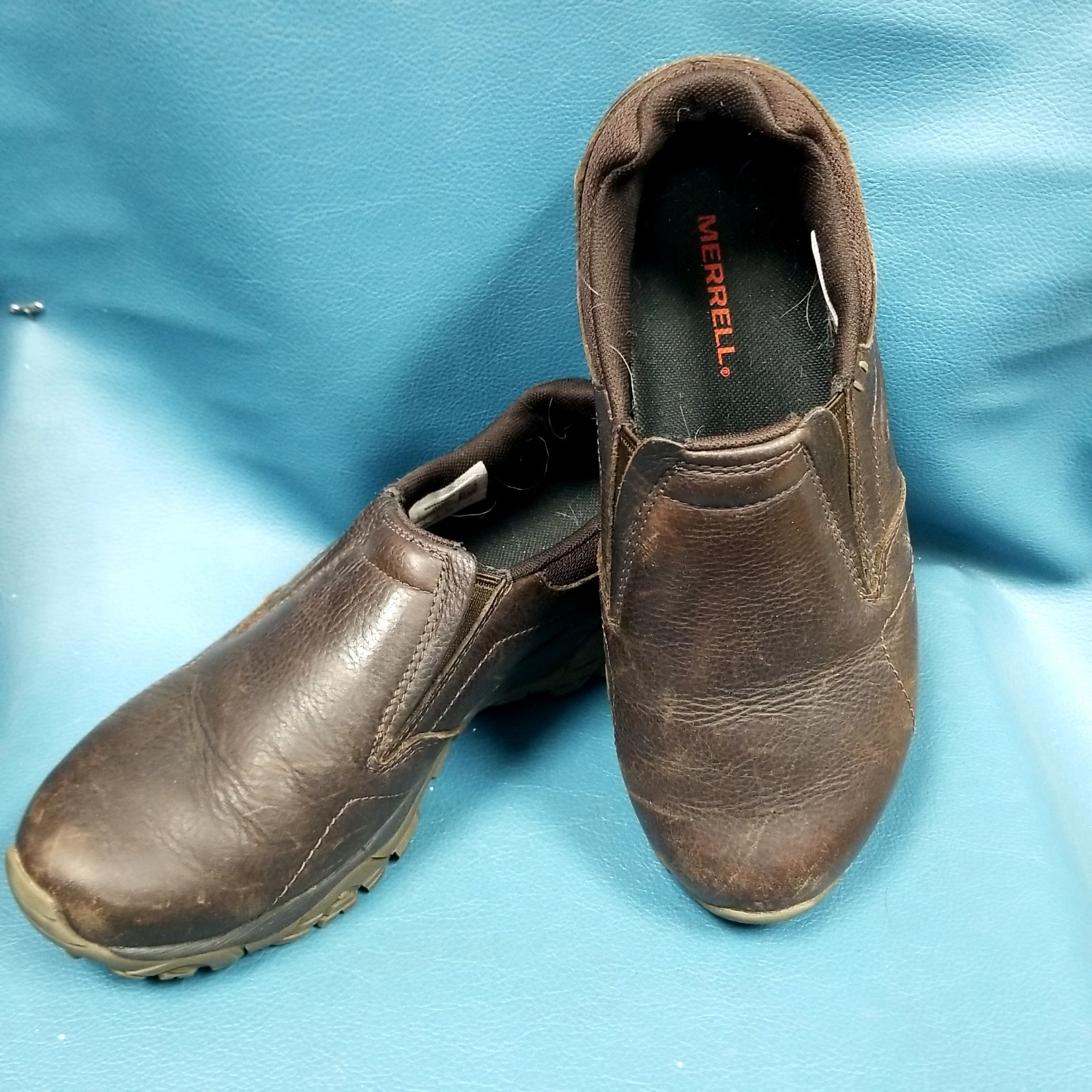 Merrell Men’s Brown Leather + Vibram Soles Size 8 Slip On Hiking Shoes