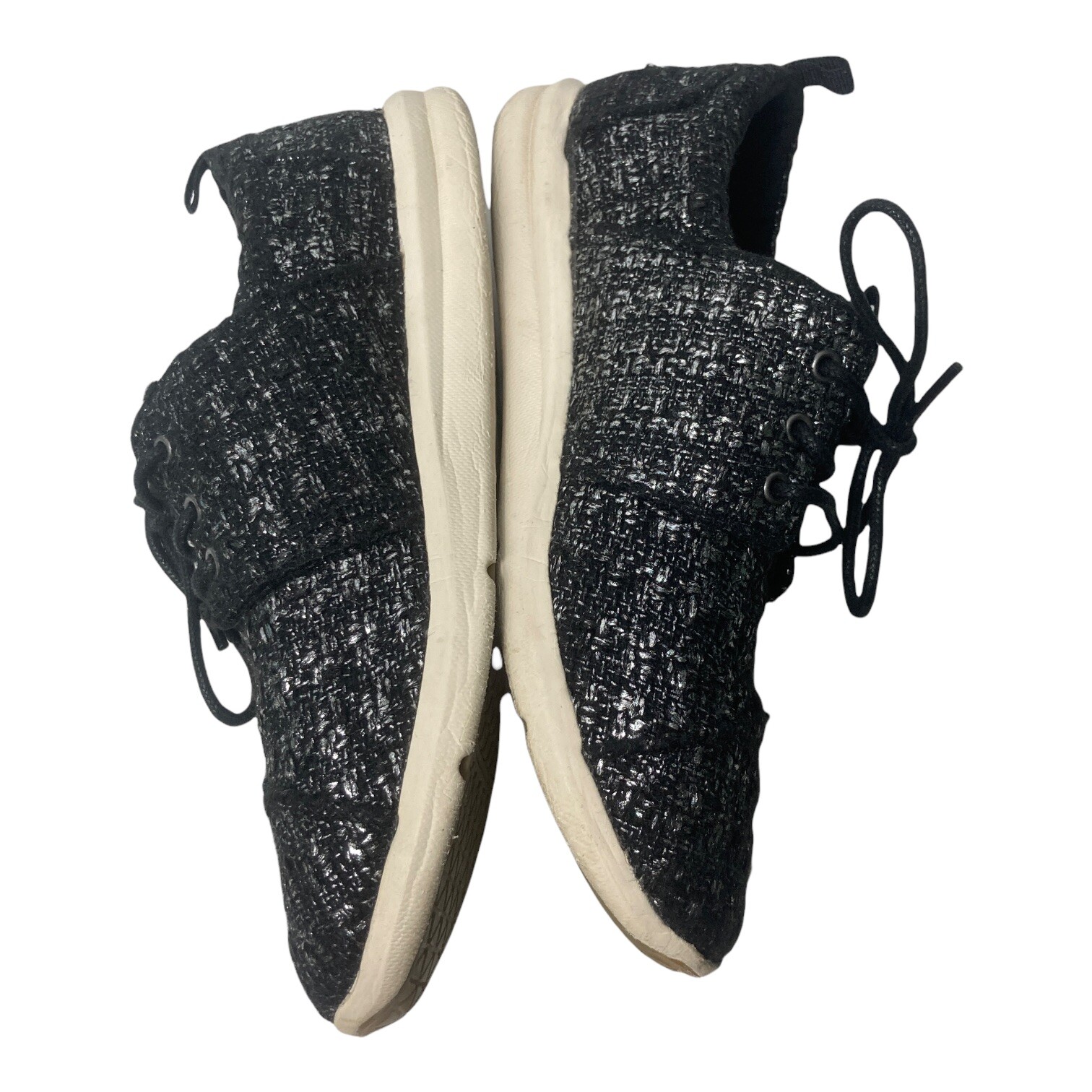 Toms Del Rey Women Size 6.5 EU 37 Textured Fabric Black Silver Lace Up Sneakers