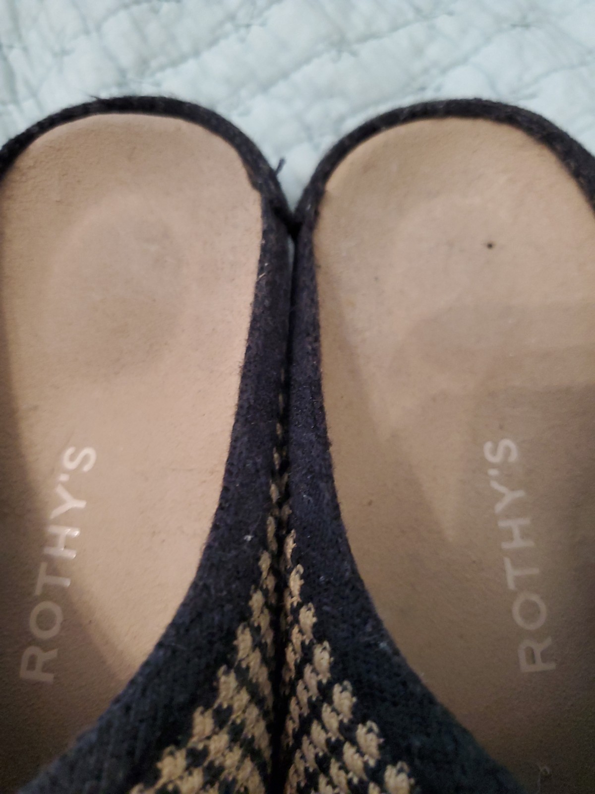 Rothy’s The Casual Clog Checkered Knit Slip on Mules Sz 6 Toffee Tan Black EUC