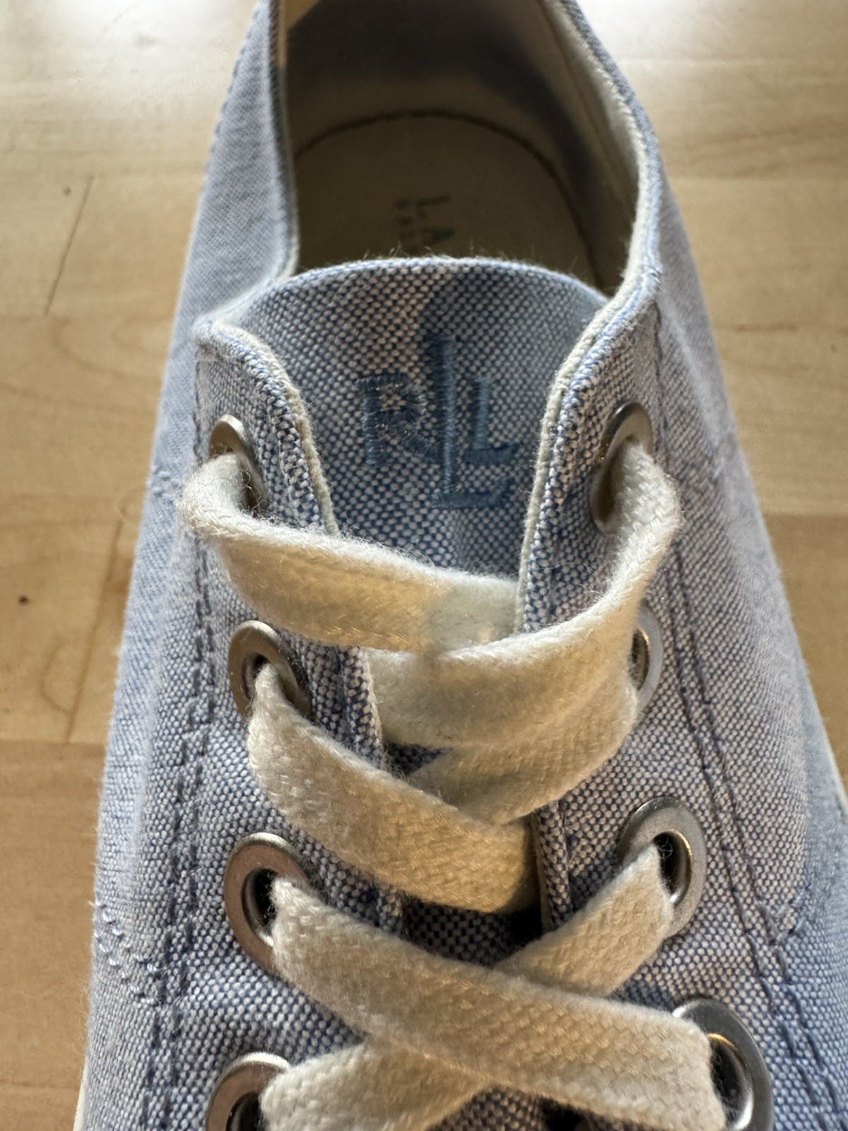 L RALPH LAUREN Jolie Womens Blue Oxford Cloth Lace Up Casual Sneakers 9B