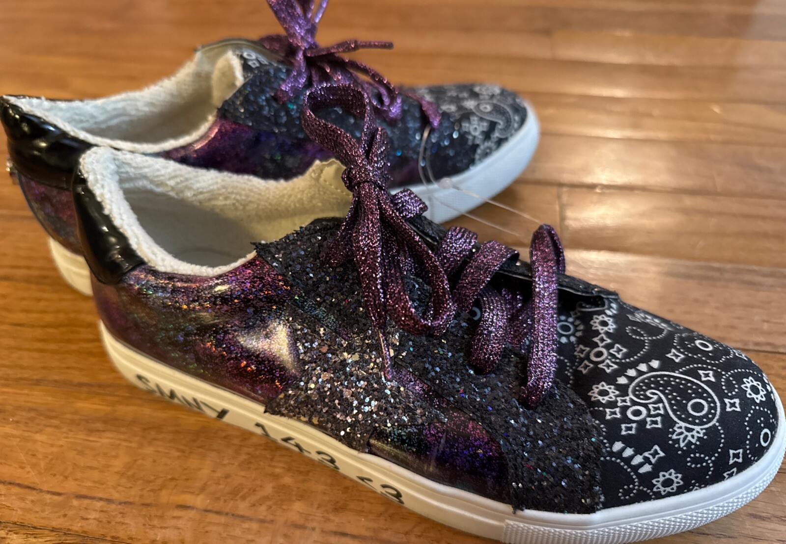 Steve Madden Black Purple Sparkly Casual Tennis Shoes Womens Girls School 5