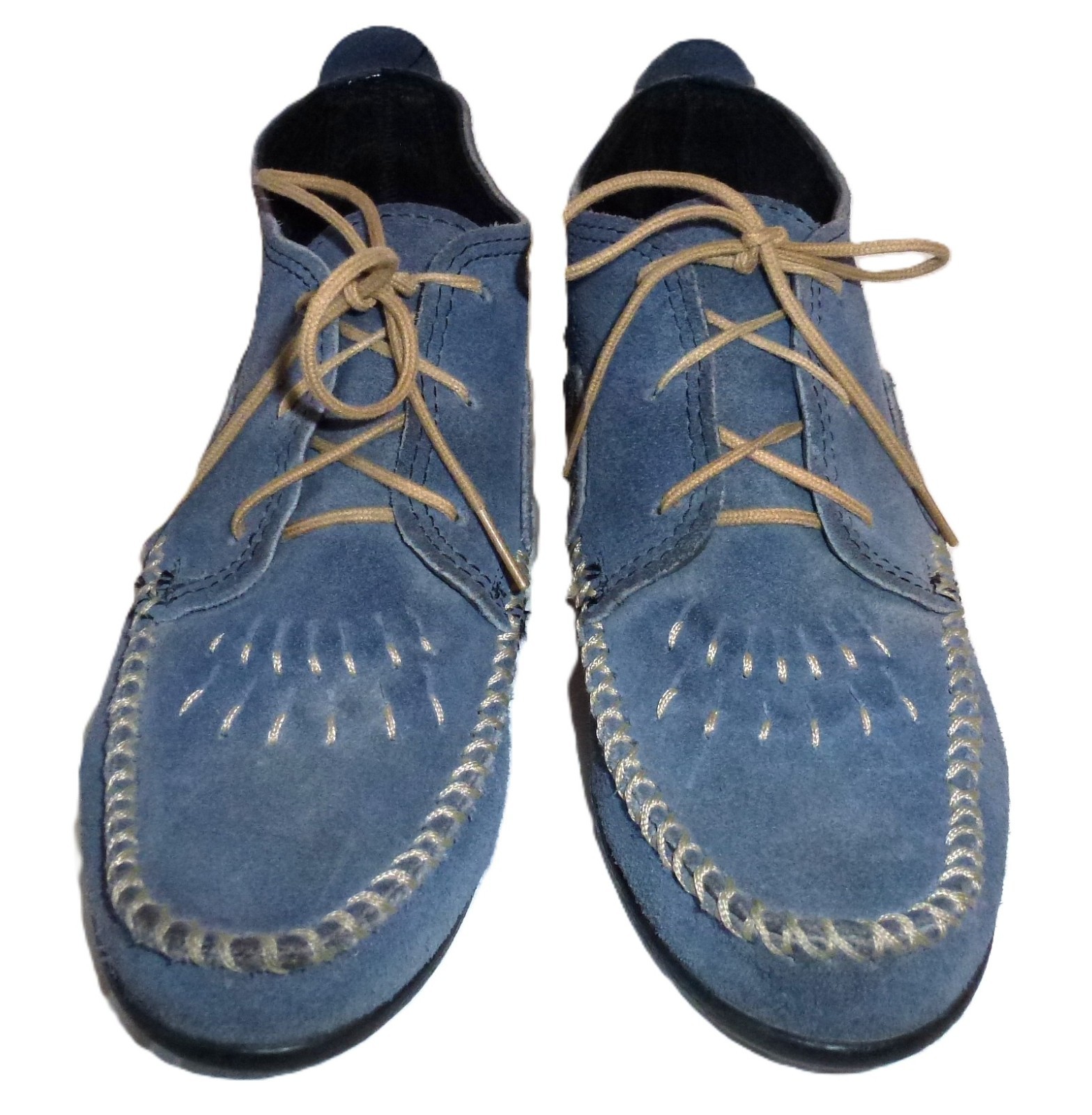 Minnetonka Lace-Up Shoes Women’s 8 Blue Suede Moccasin Rubber Sole