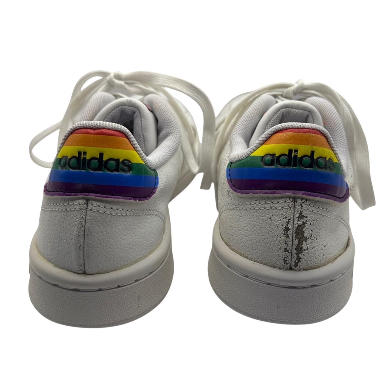 Adidas Grand Court Pride Sneakers White Rainbow Heel Women’s Size 7.5 Cloudfoam