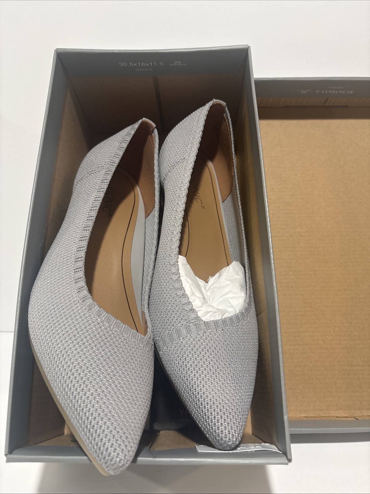 Vionic Dahlia Light Gray Knit Slip On Flat Comfort Orthotic Size 8.5 New W/ Box