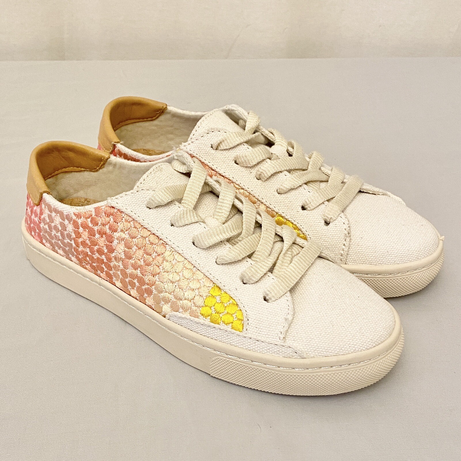 Soludos x Chiaozza Embroidered Ombré Sneaker Womens Size 5 Ivory Pink Yellow