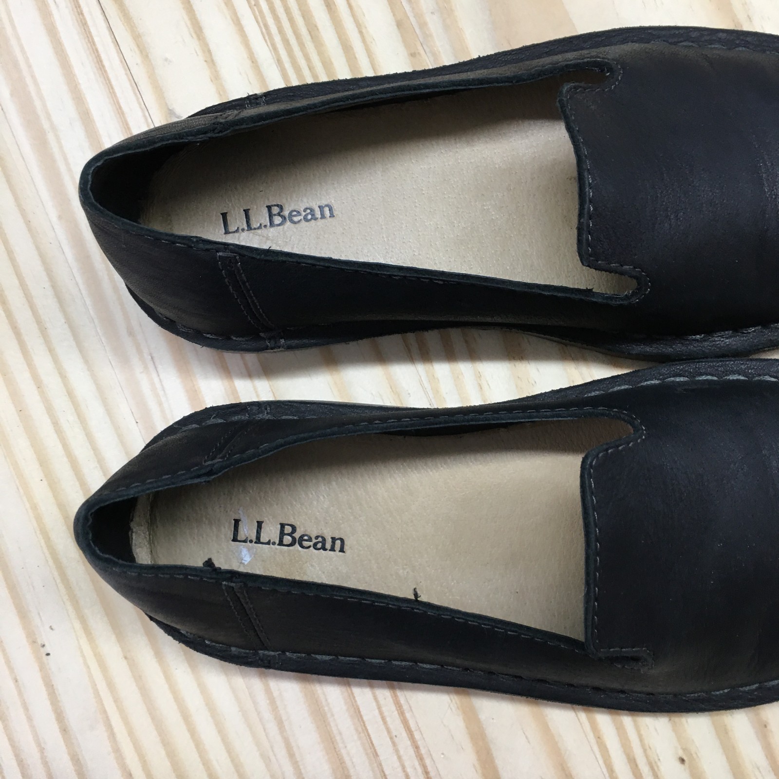 LL Bean Shoes Womens 7 M Stonington Slip On Loafers Black Leather Casual 507146