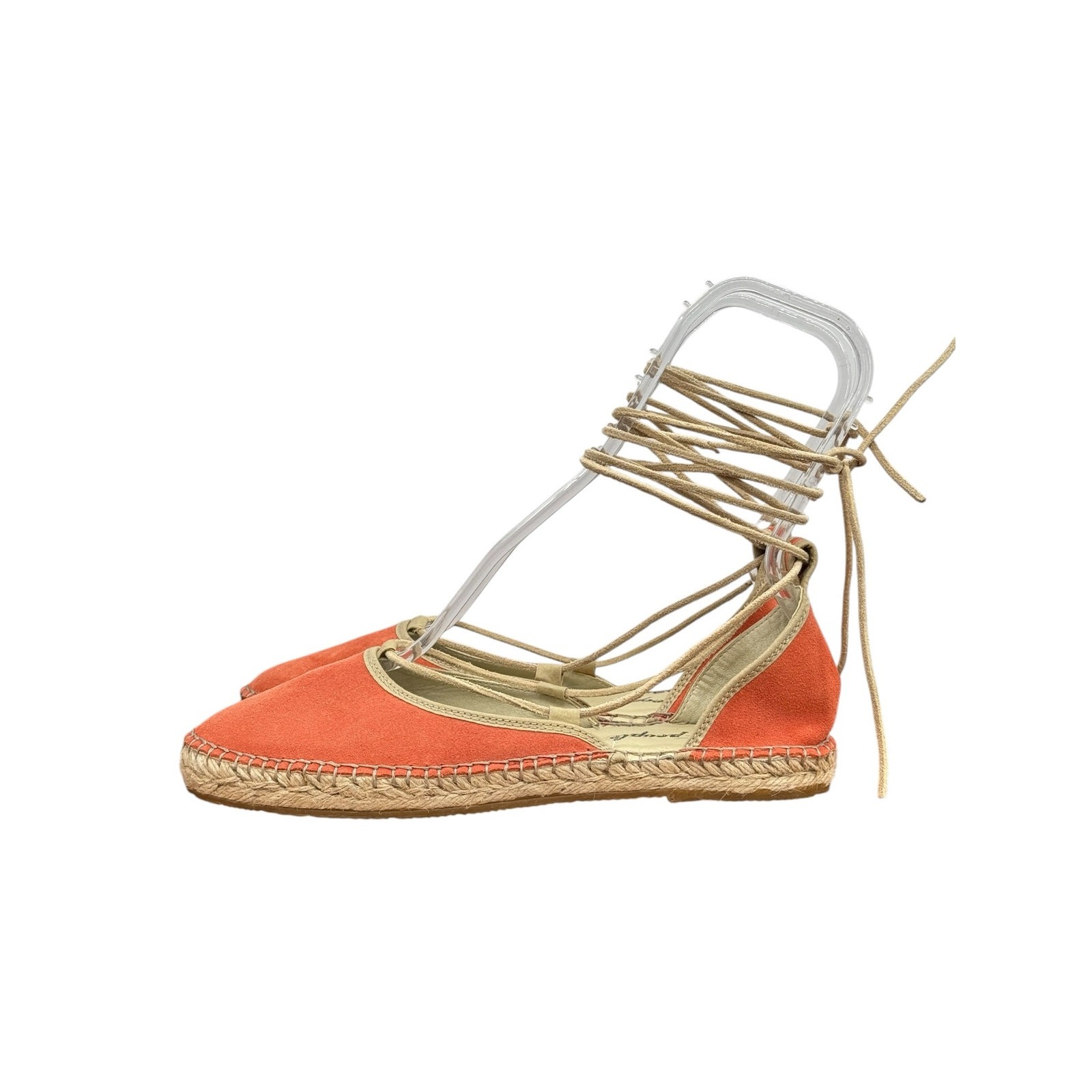 Free People Marina Espadrille Womens SZ 39 Coral Ankle Lace Up Boho Whimsy Suede