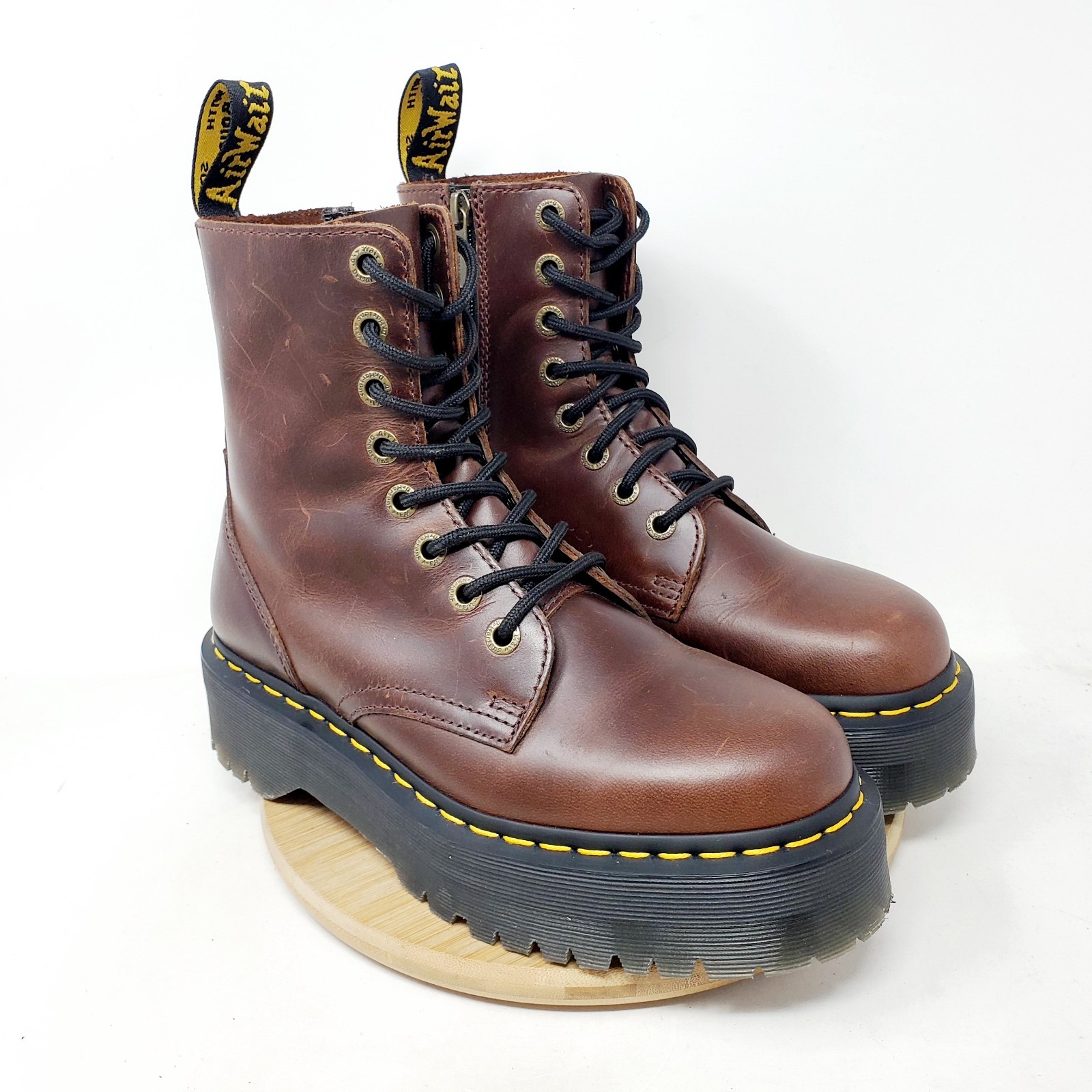 Dr Martens Jadon Platform Boots Womens 8 Brown Leather Chunky 8 Eye Shoes