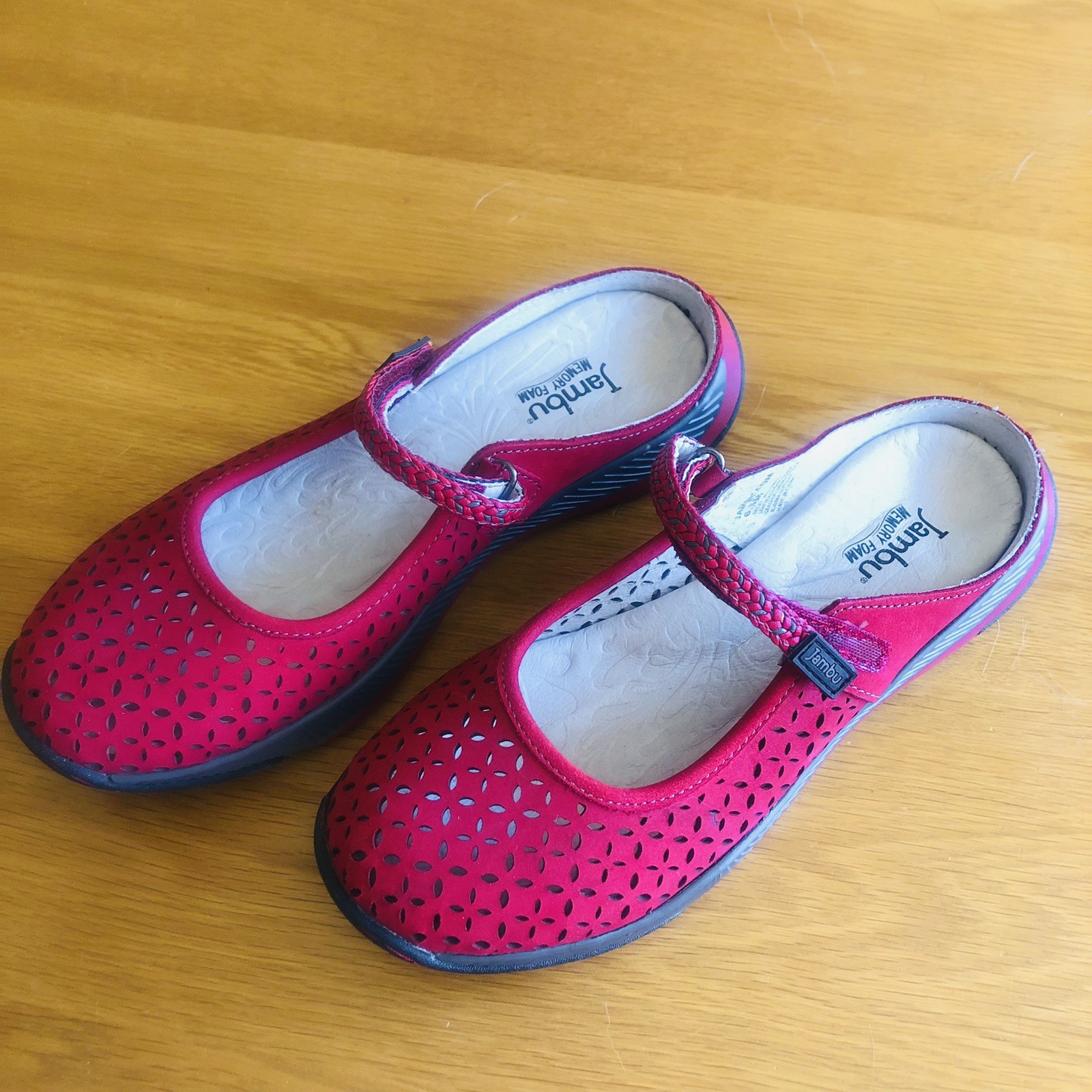 Jambu Mules Womens Bailey Red 6.5 Leather Clog Shoes Mary Jane Hook Loop Comfort