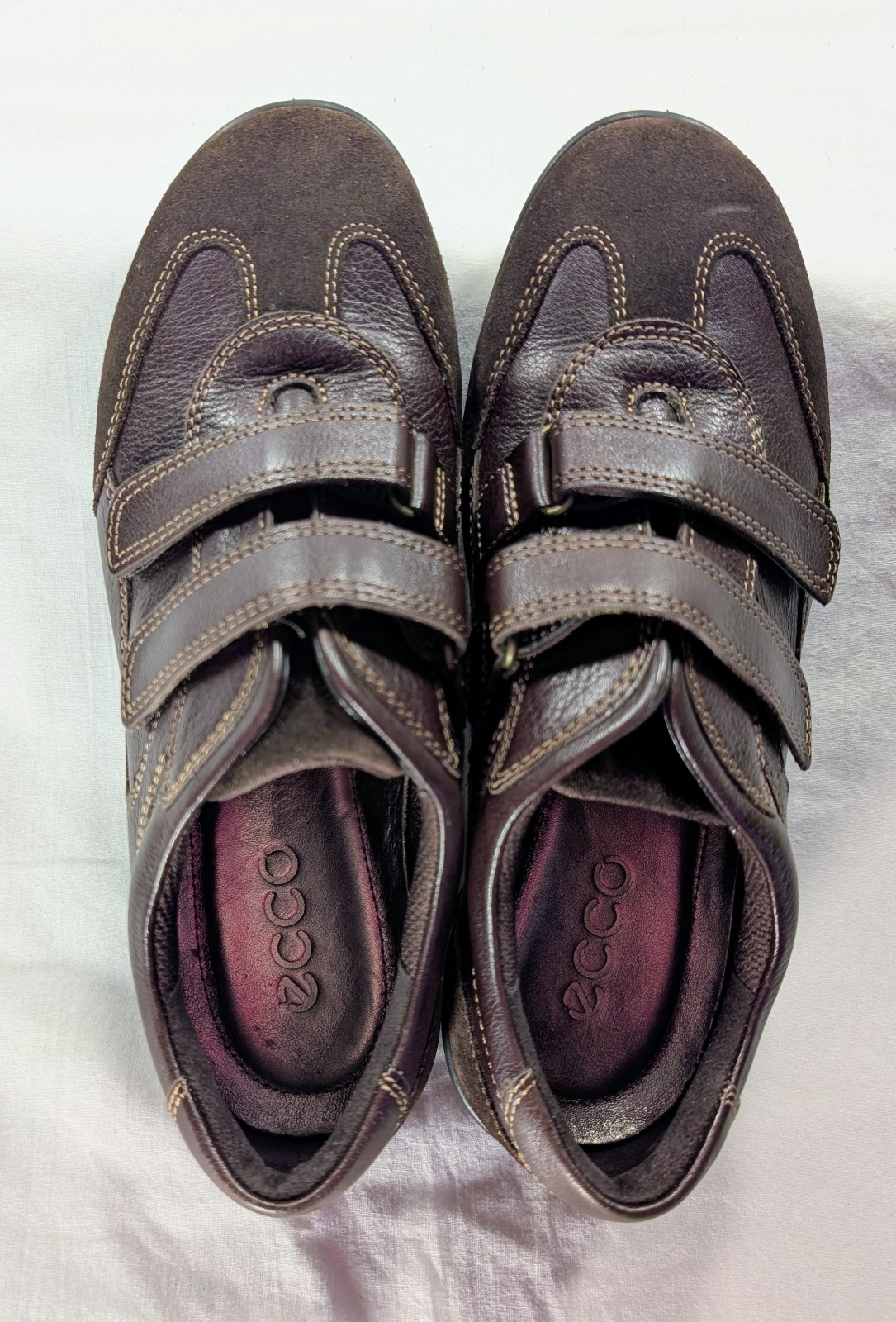 ECCO Brown LEATHER & SUEDE 2-Strap Sneaker WOMEN’S SHOES Comfort SIZE 36 / 5-5.5