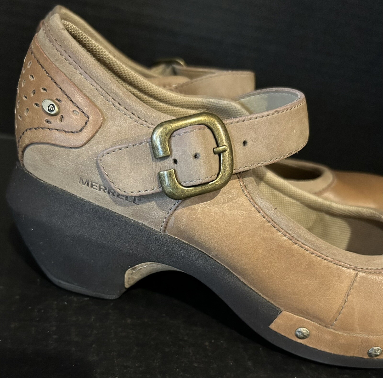Merrell Luxe Leather Coffee Brown Studded Mary Jane Pumps 1132212 Women’s Size 8