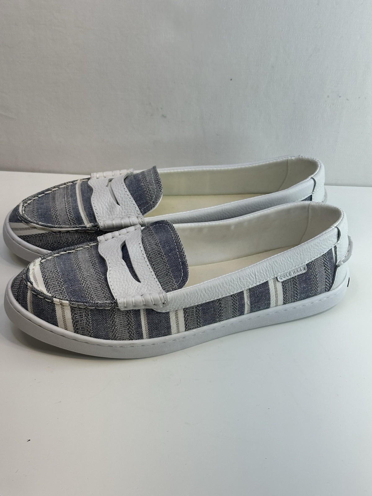 Cole Haan Blue White Striped Slip On Loafers Womens 10B Nantucket Coastal NWOB
