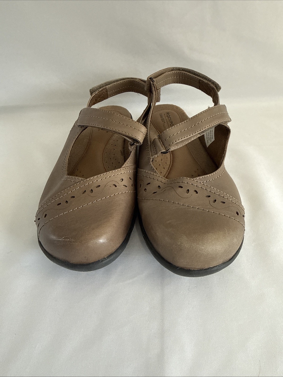Rockport Women’s Tan Leather Mary Jane Comfort Shoes Size 7 Hook & Loop Closure