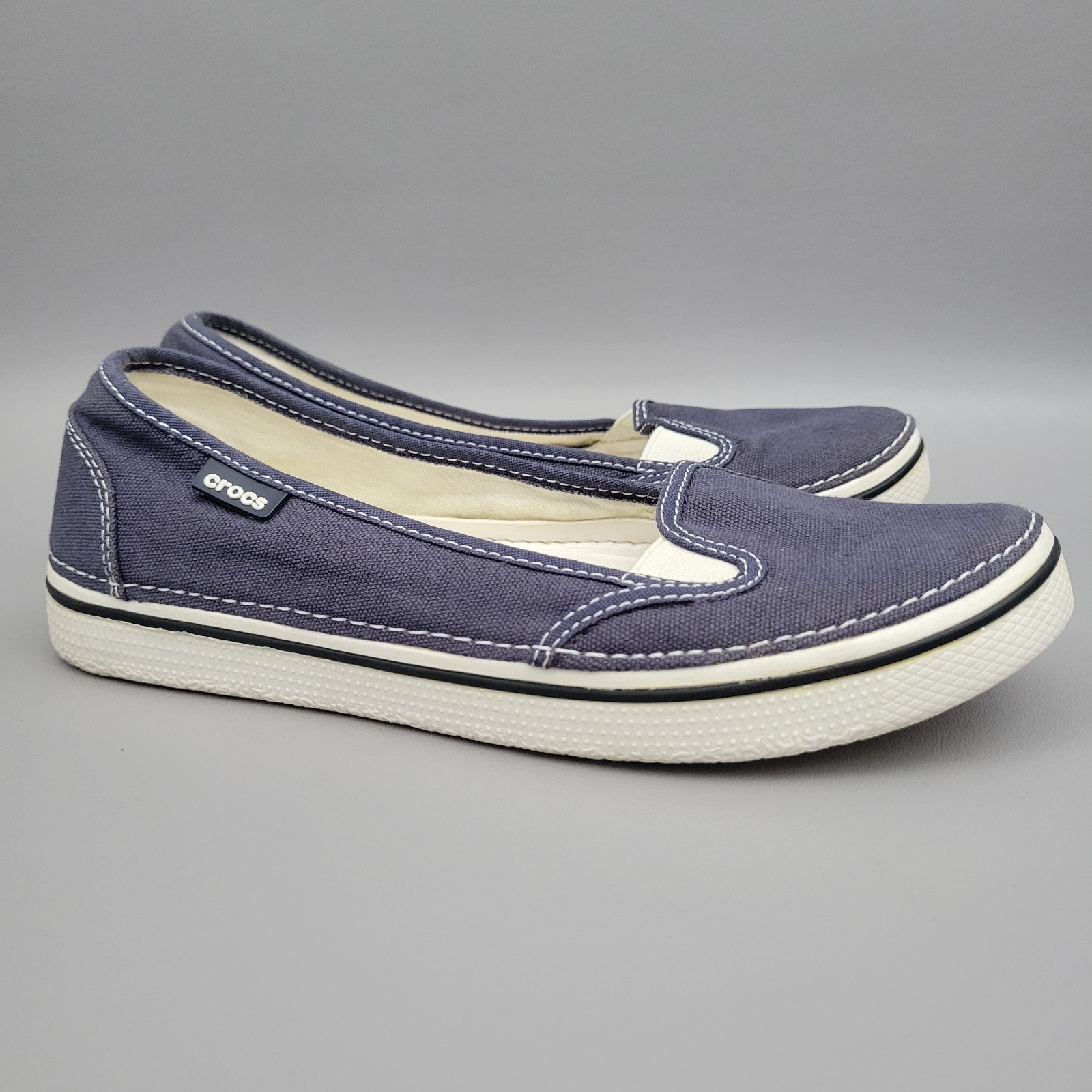 Crocs Womens Slip-on Loafers Canvas Navy Blue Lightweight Natical Size 9