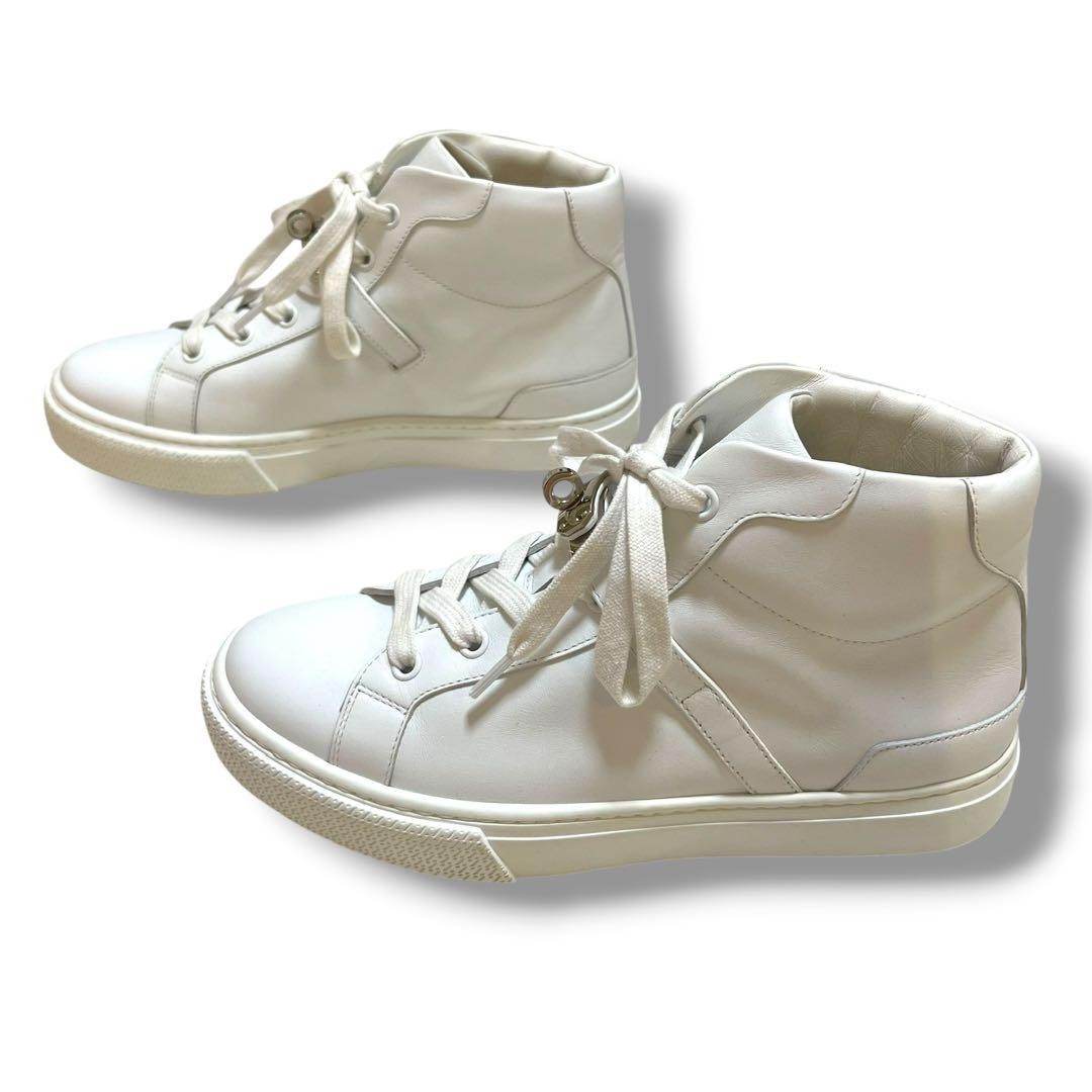HERMES Daydream High Top Sneakers White Leather Kelly Buckle Women’s EU36 US6