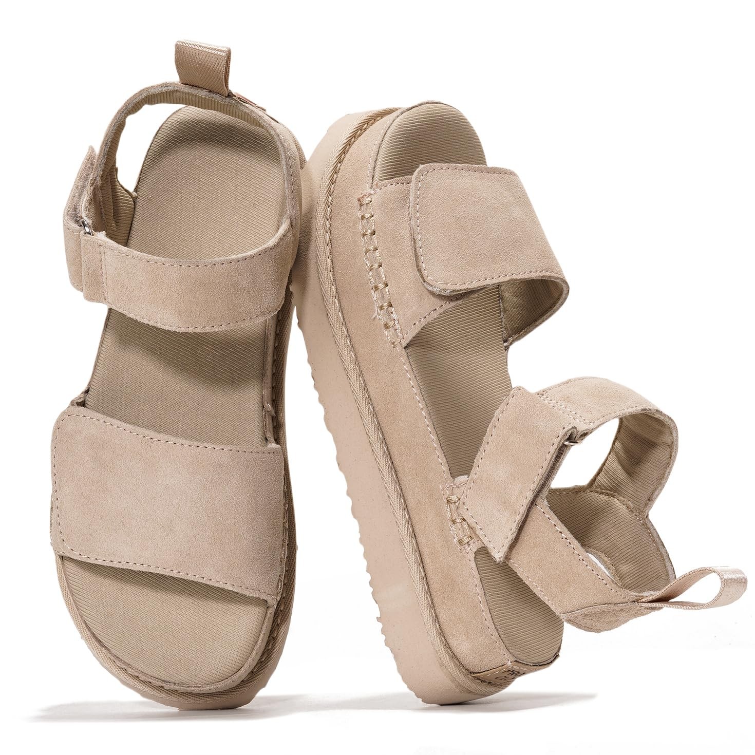 Project Cloud 100% Genuine Leather Platform Sandals For Women 7, Wheat Suede