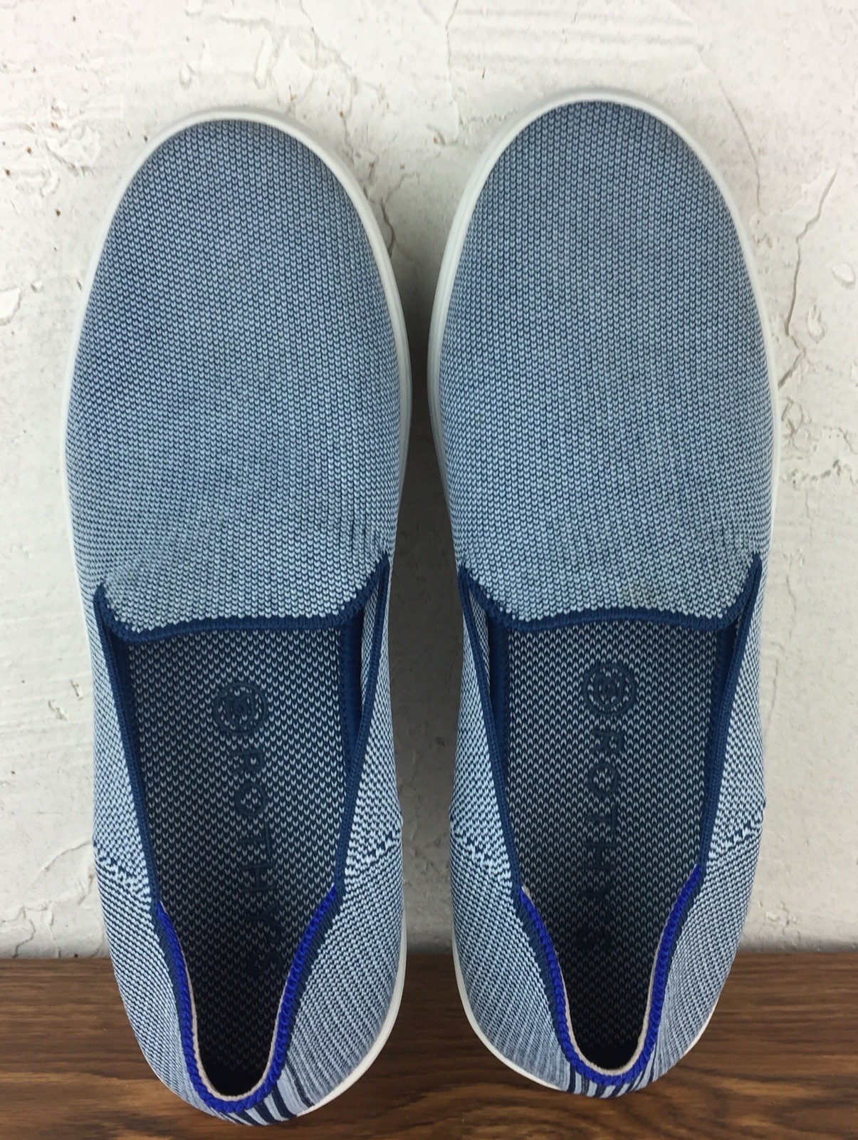 Rothy’s The Original Slip On Sneaker Women’s Size 8.5 Blue White Micro Check