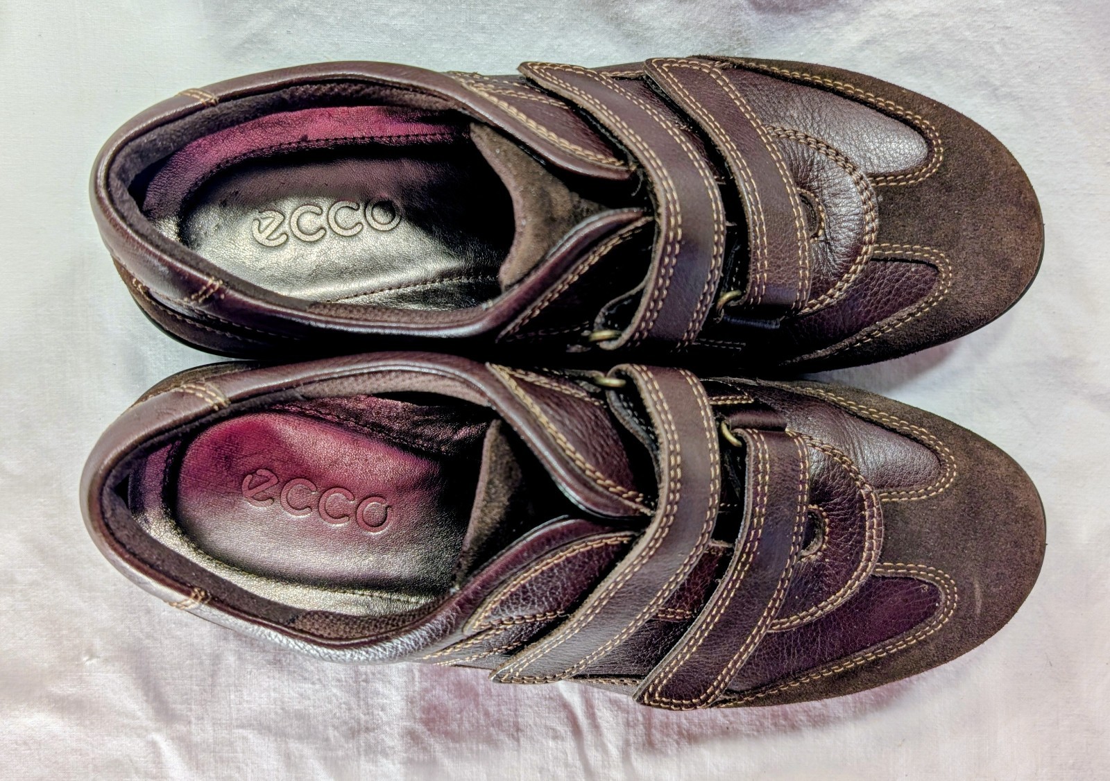 ECCO Brown LEATHER & SUEDE 2-Strap Sneaker WOMEN’S SHOES Comfort SIZE 36 / 5-5.5