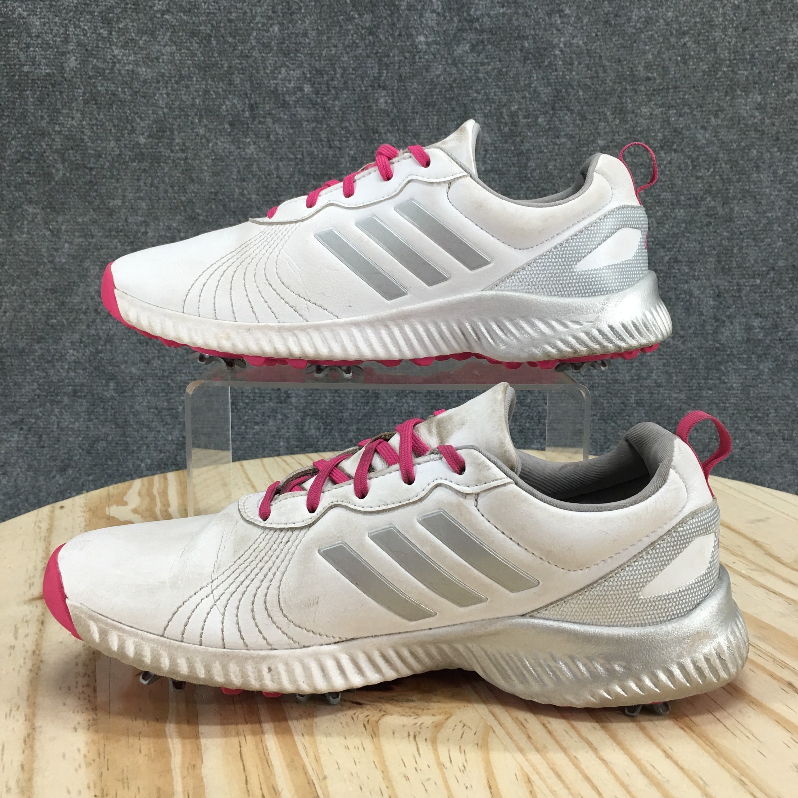 Adidas Shoes Womens 9.5 Bounce Golf Sneakers White Leather Lace Up Sports AC8283