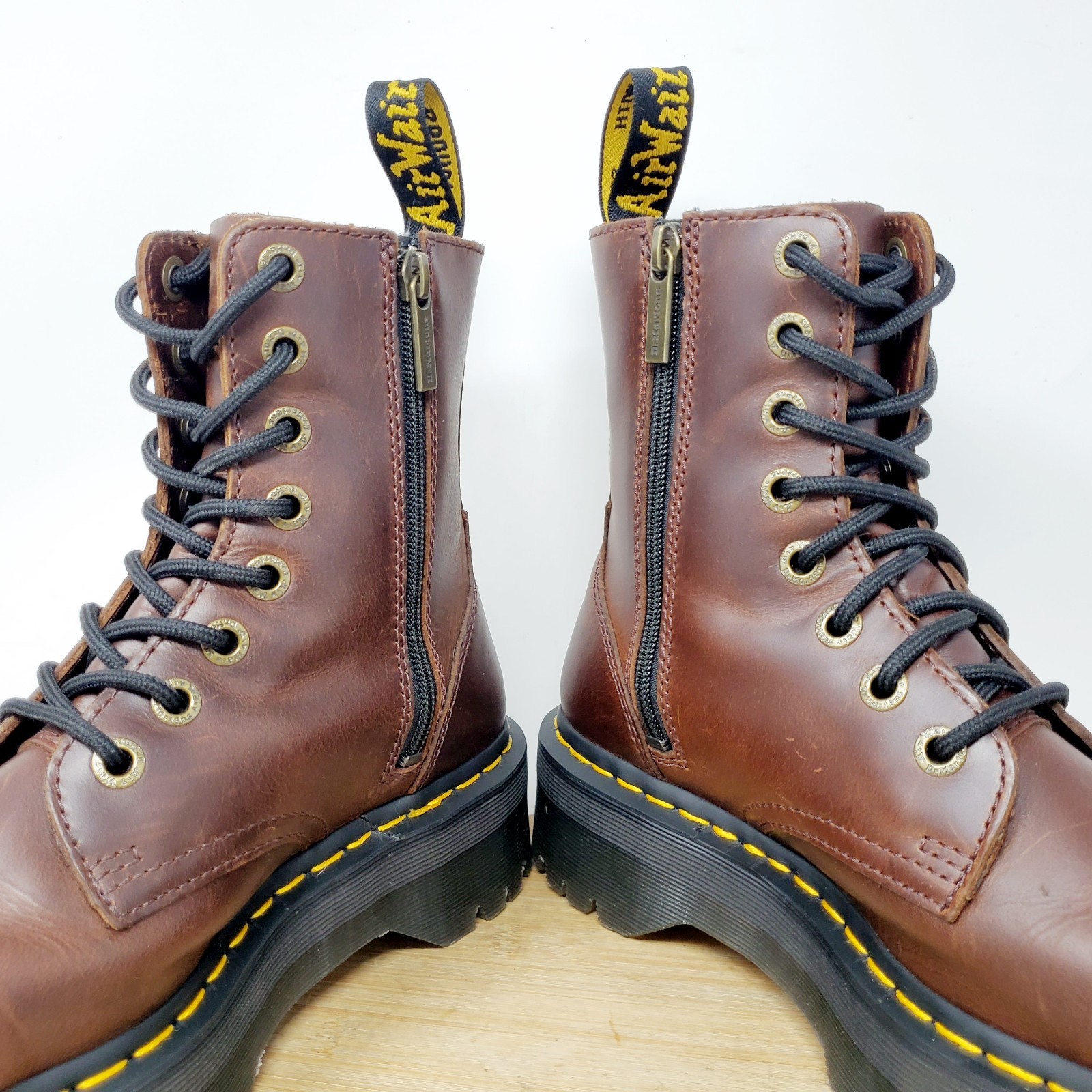 Dr Martens Jadon Platform Boots Womens 8 Brown Leather Chunky 8 Eye Shoes