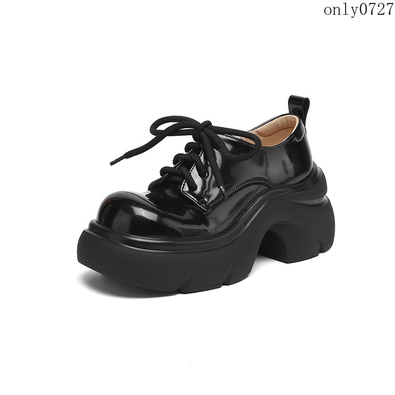 Women’s Platform Mid Heel Dorky Leather Creeper Lace Up Comfort Thick Sole Shoes