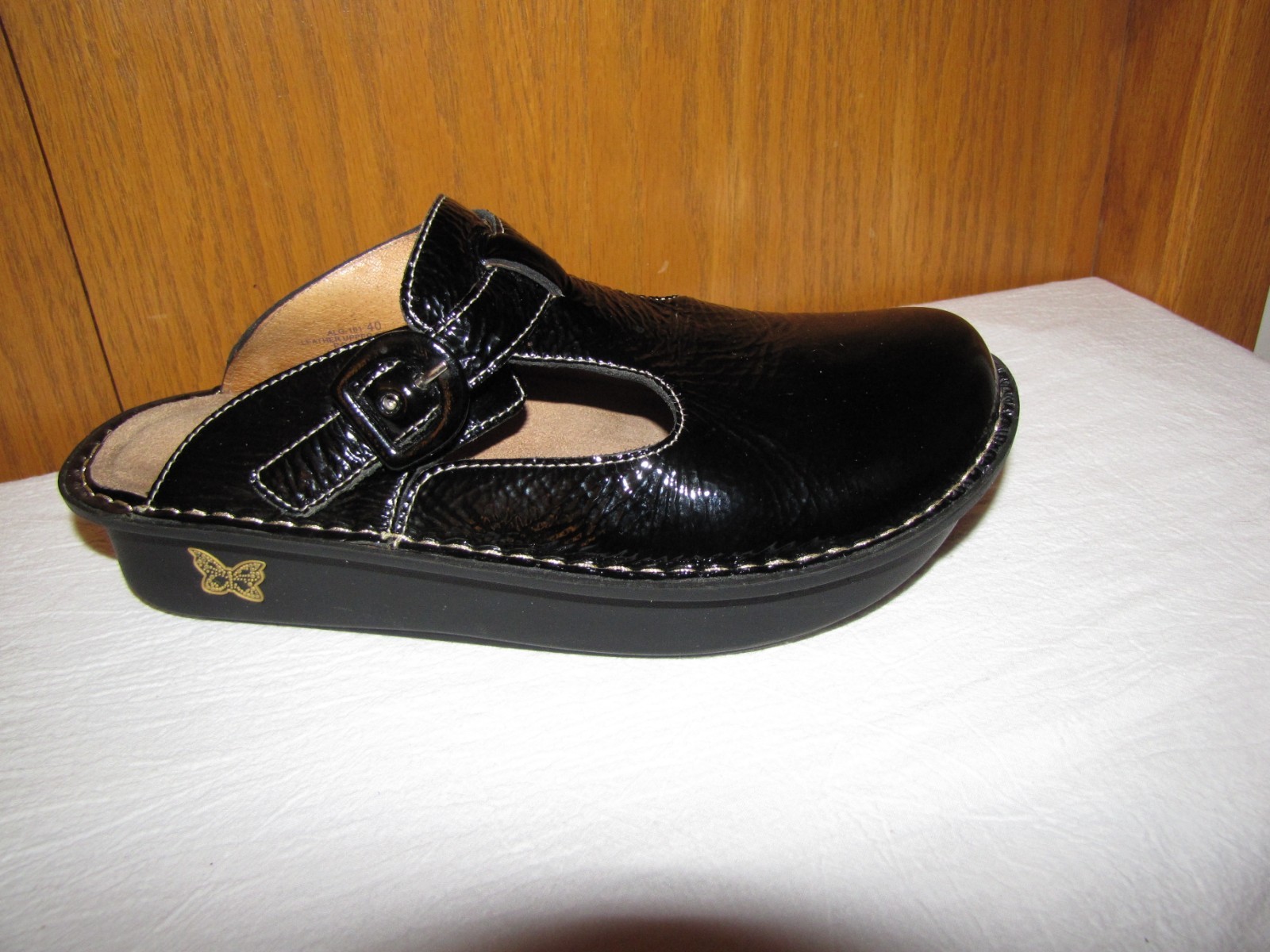 ALEGRIA 101 COMFY BLACK CRINKLED PATENT LEATHER COMFORT CLOG MULES 40-US-9.5-10
