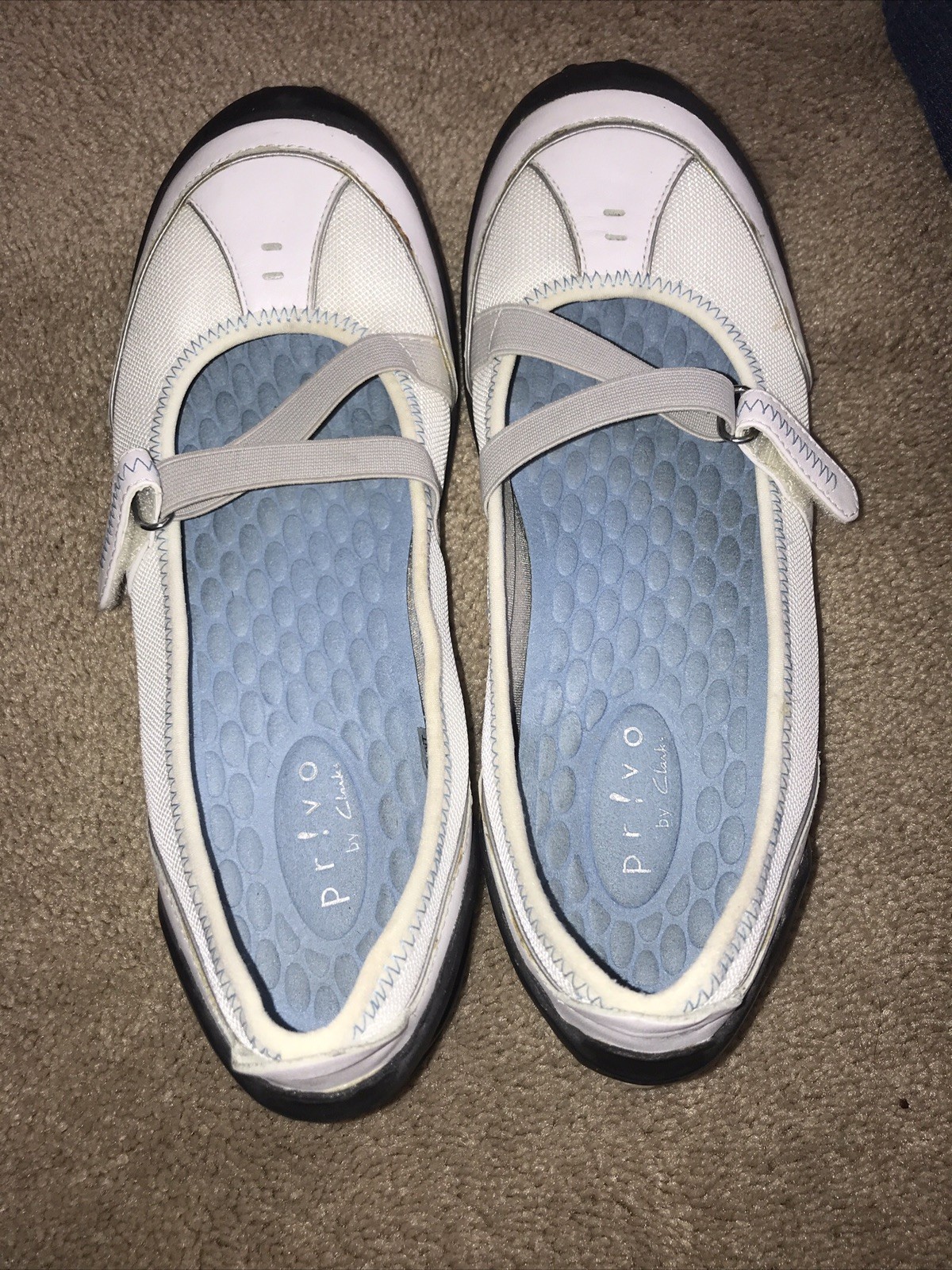 New Clark’s Provo White/Beige Straps Rubber Sole Comfort Walking Shoes Sz 8 Med