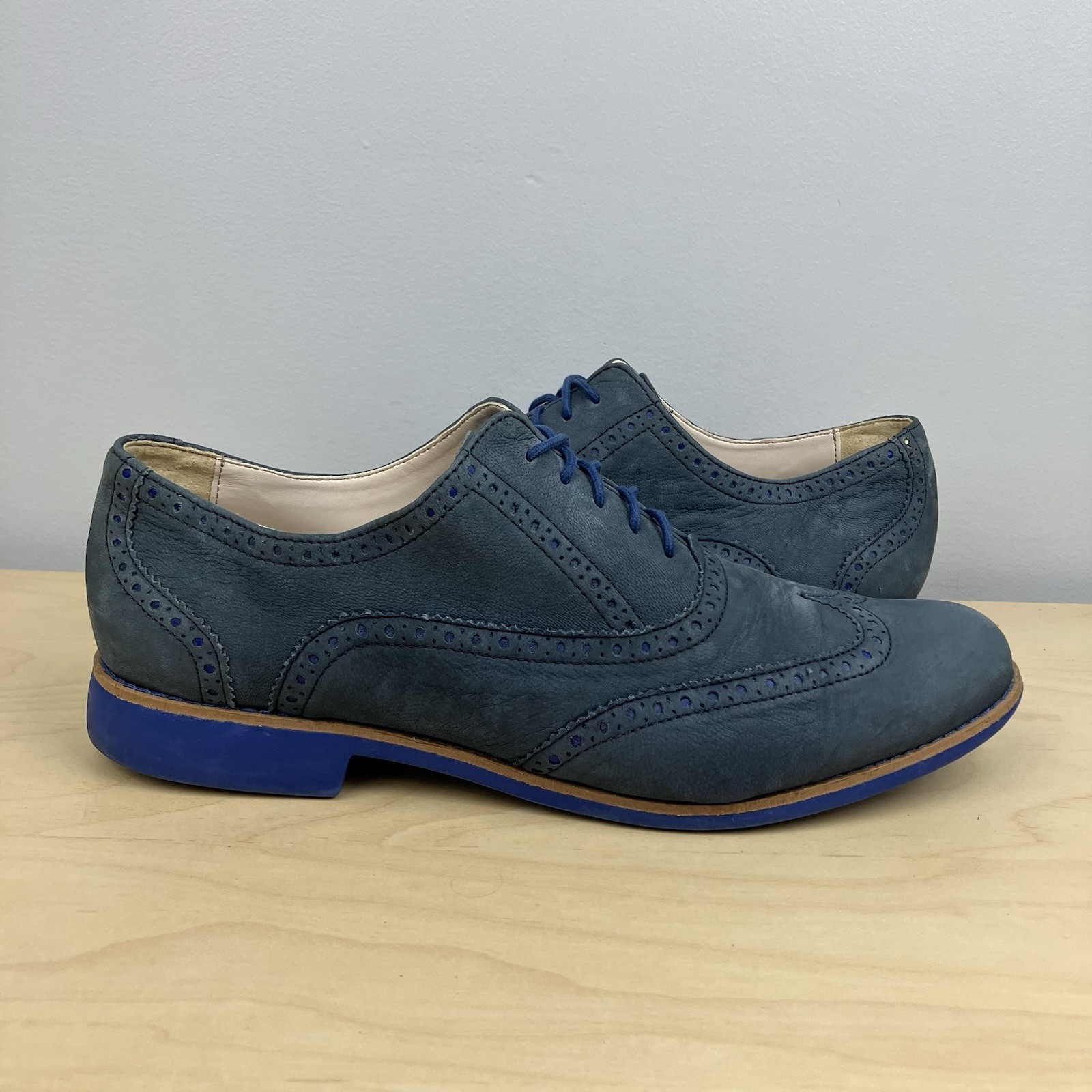 Cole Haan Women’s Size 10.5 B Alisa Blue Nubuck Wingtip Oxford Dress Shoes