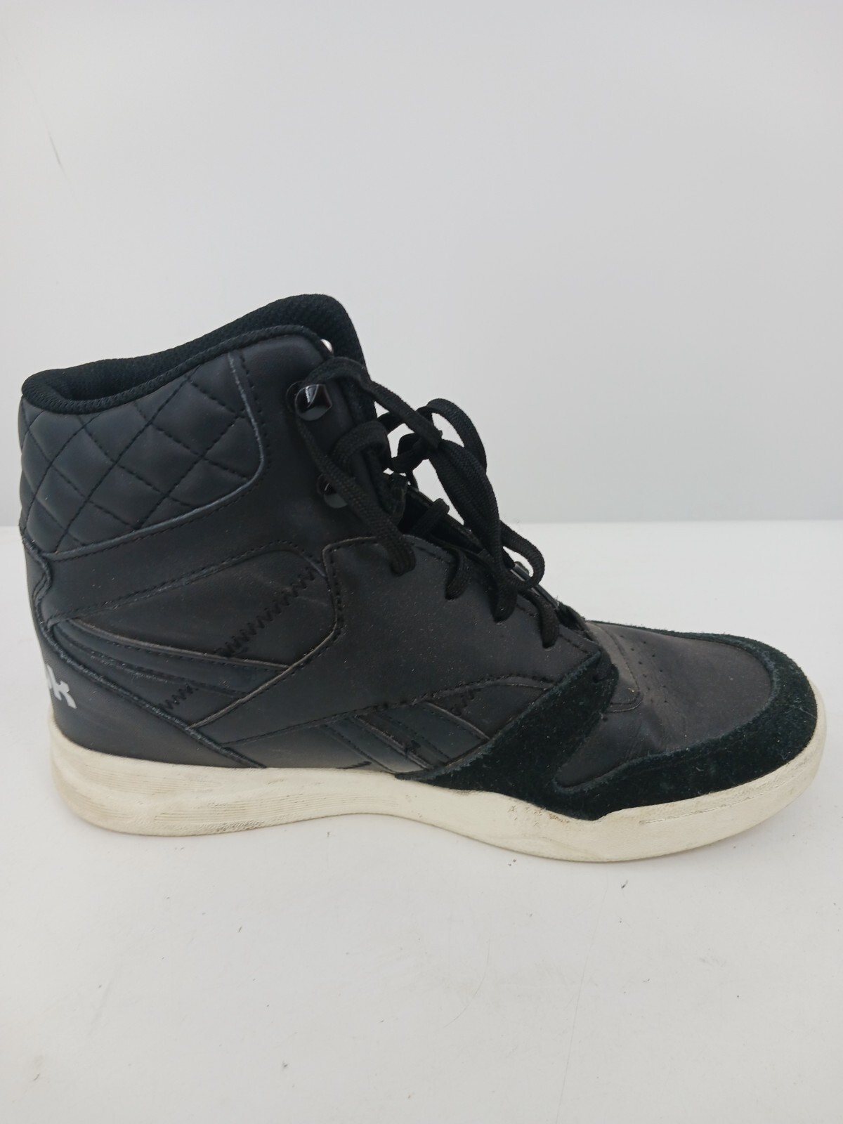 Reebok Womens Black High-Top Sneakers Size 9.5 Leather Quilted Casual Work