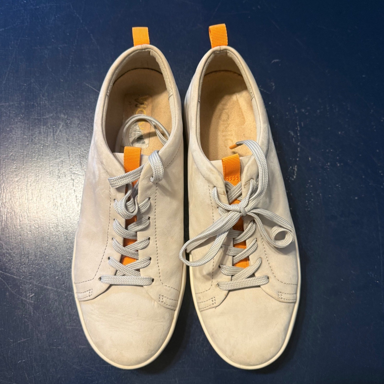 Vionic Paisley Sneakers 7 Grey Orange Nubuck Leather Orthotic Walking Shoe