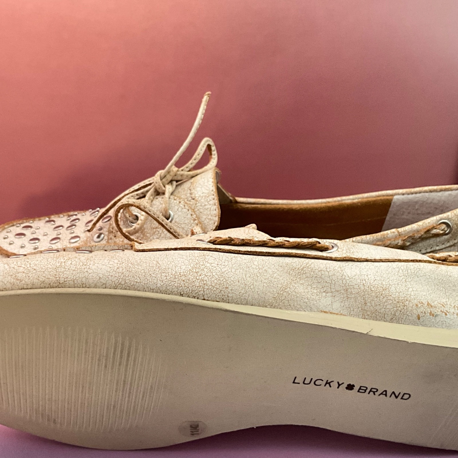 White Leather Studded Lucky Brand Loafer-US Women’s 11/Men’s 9.5/EU 41.5 NWOT