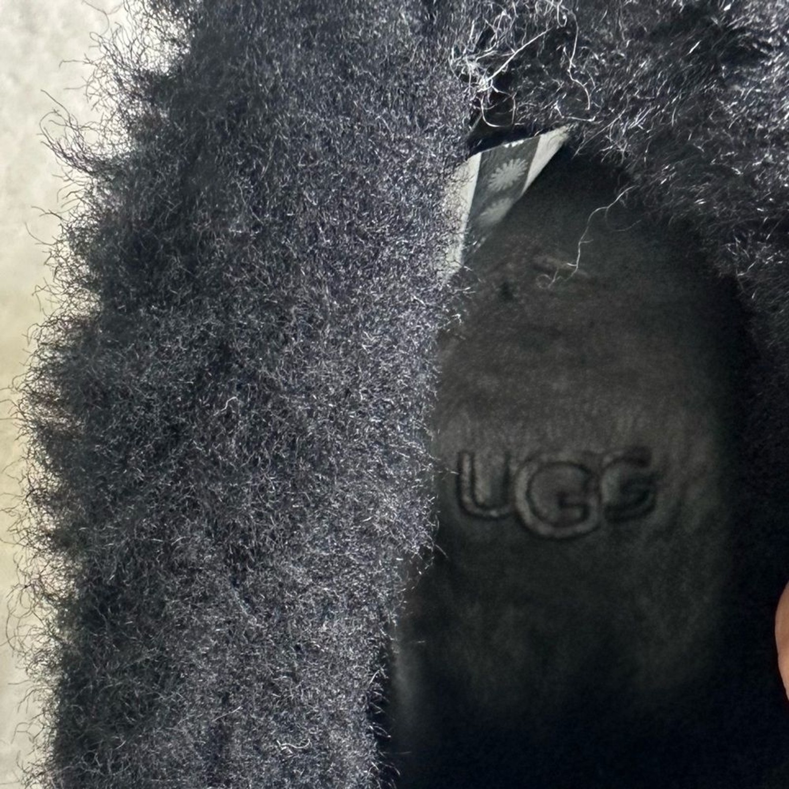 UGG Thebes Black Suede Clog Wooden Bootie Mules with Faux Fur Trim Size 5