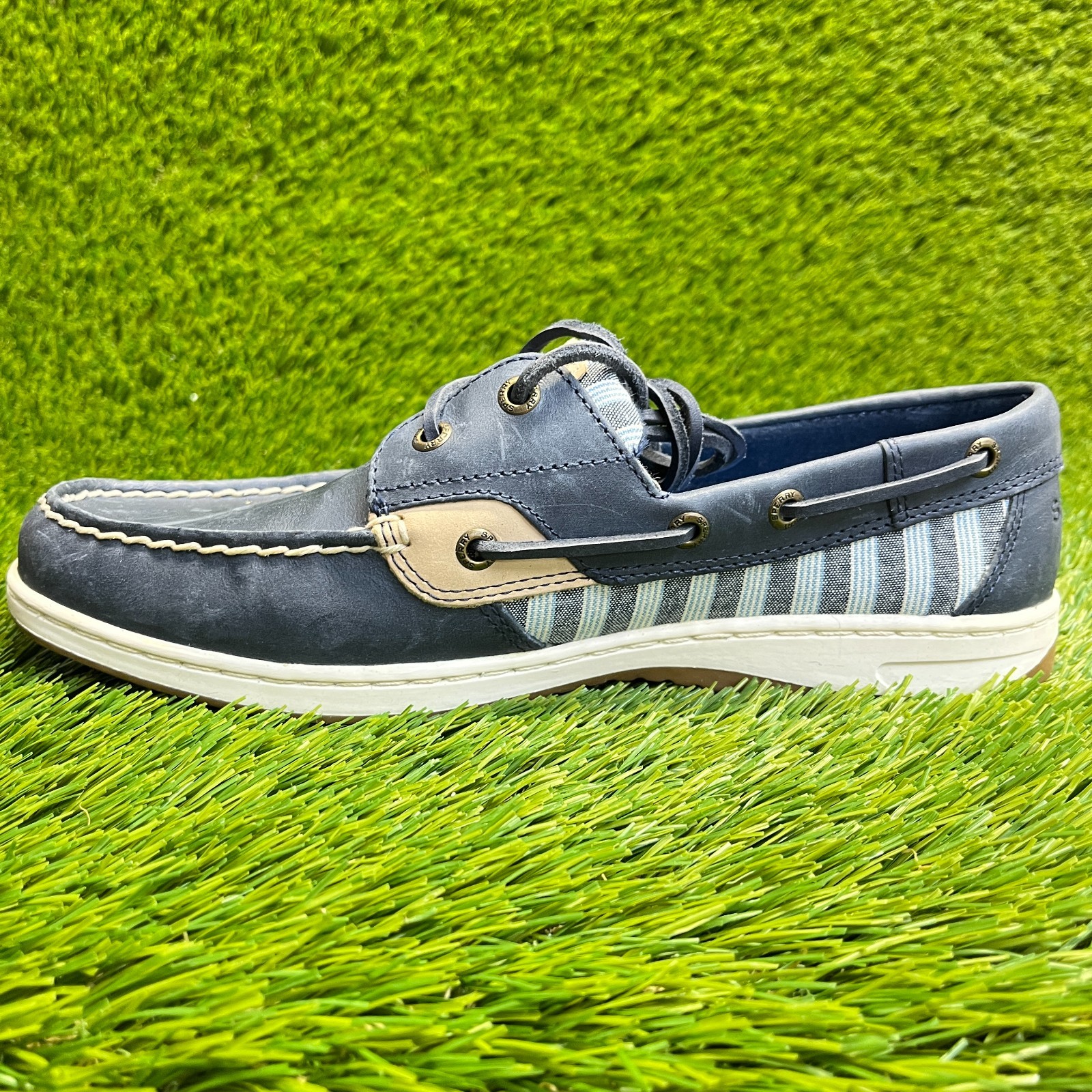 Sperry Bluefish Womens Size 9.5 Blue White Walking Comfort Stripe Boat Shoes