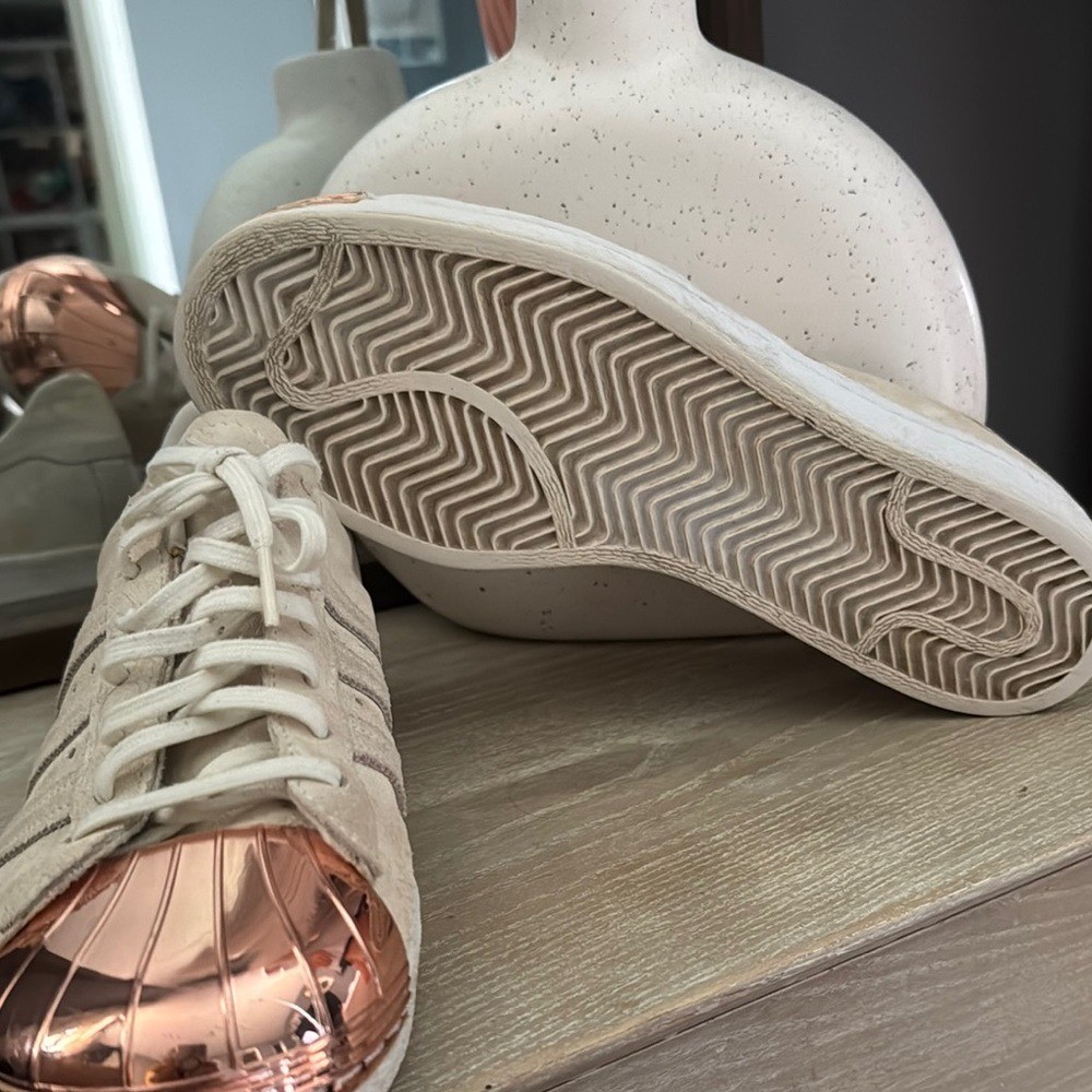 Adidas Cream and Gold Sneakers with Suede Upper