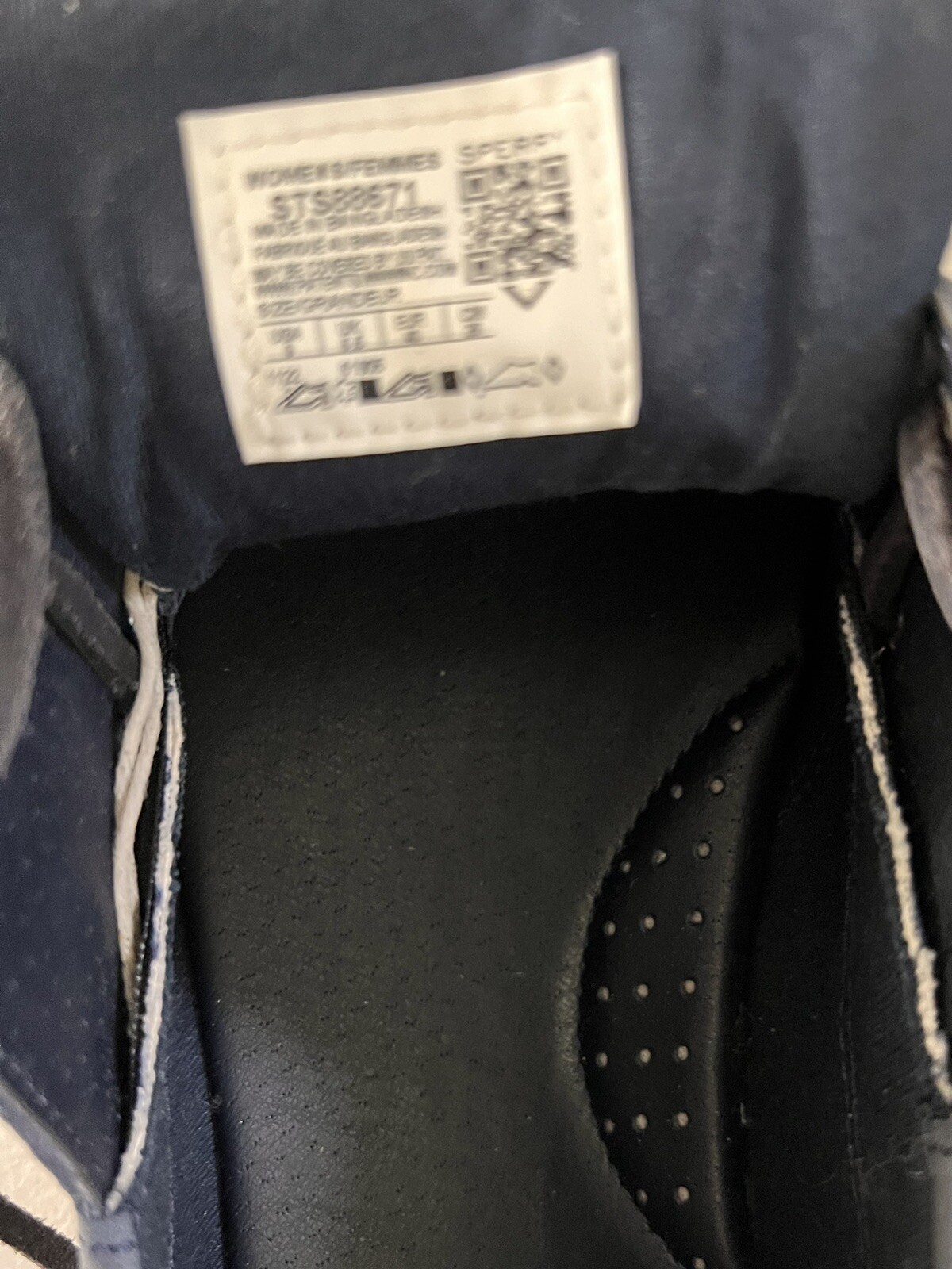 Sperry Women’s Koifish Stripe Navy Leather with linen stripes STS88671